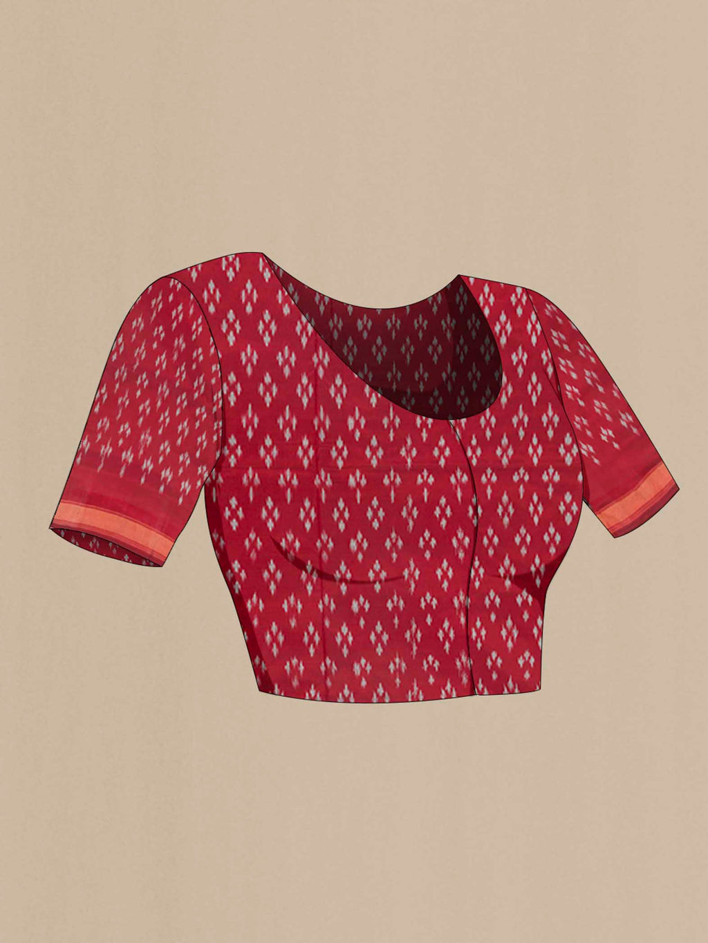 Close up image of the blouse of Grey Pochampally Silk Saree with Plain Body and Zari Border