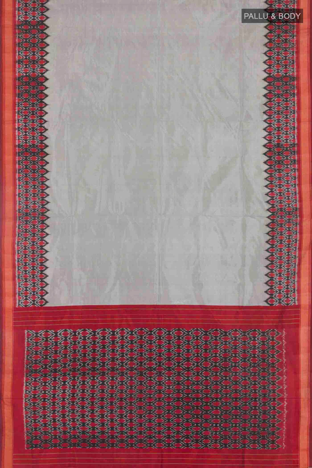Flat view of Grey Pochampally Silk Saree with Plain Body and Zari Border