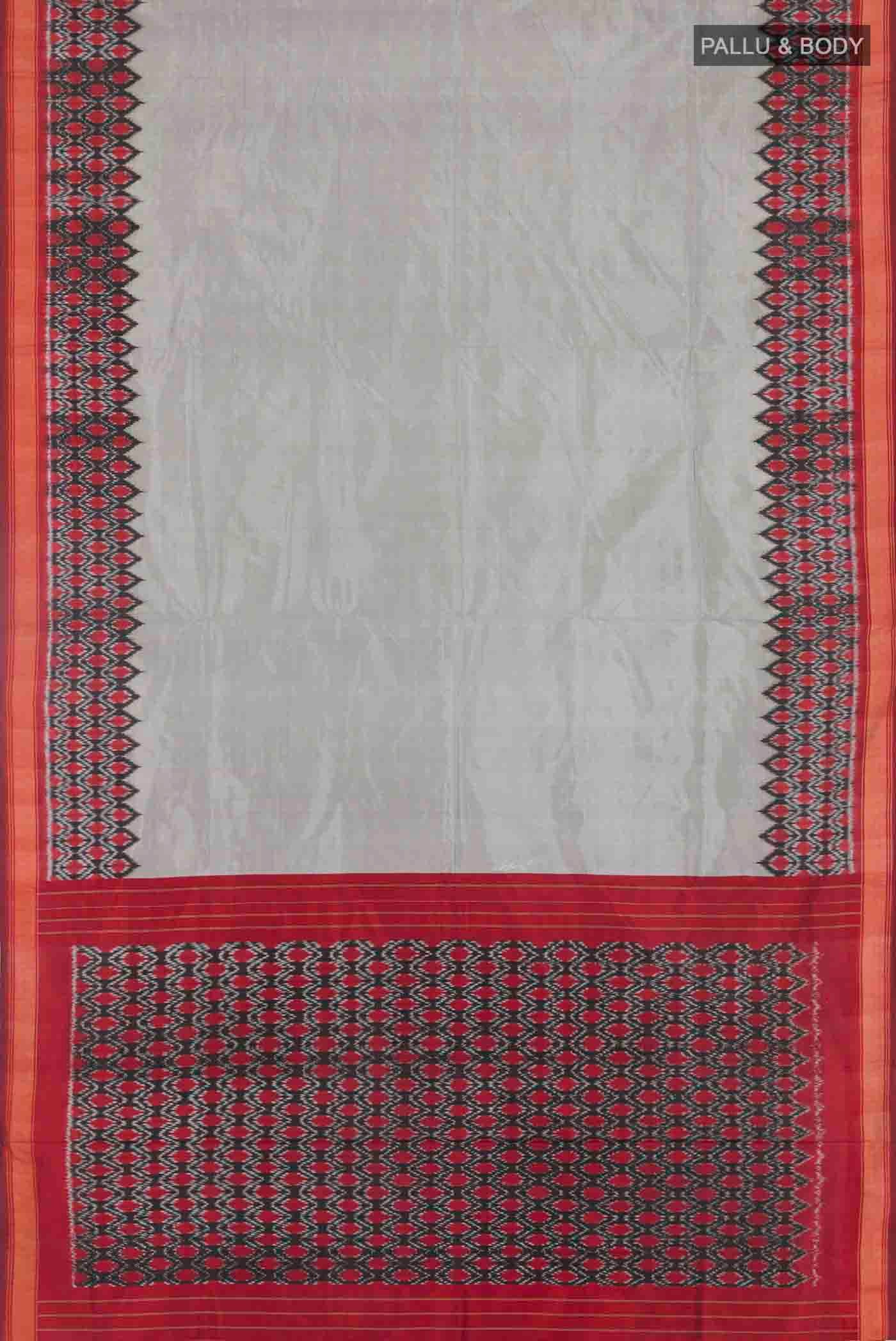 Flat view of Grey Pochampally Silk Saree with Plain Body and Zari Border