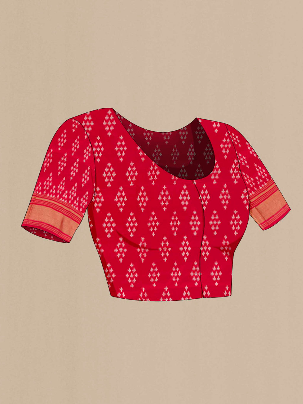 Close up image of the blouse of Black Pochampally Silk Saree with Pure Ikat on the body and Zari Border