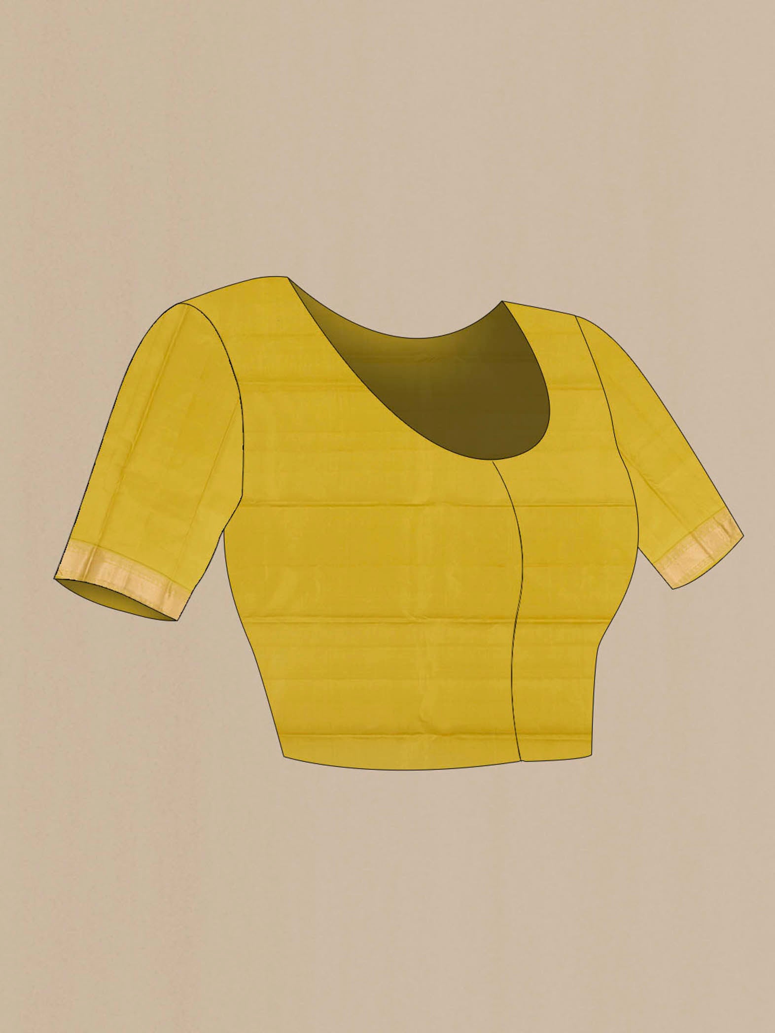 Close up image of the blouse of Lemon Yellow Kanchipuram Silk Saree with Zari Butta on the body and Zari Border