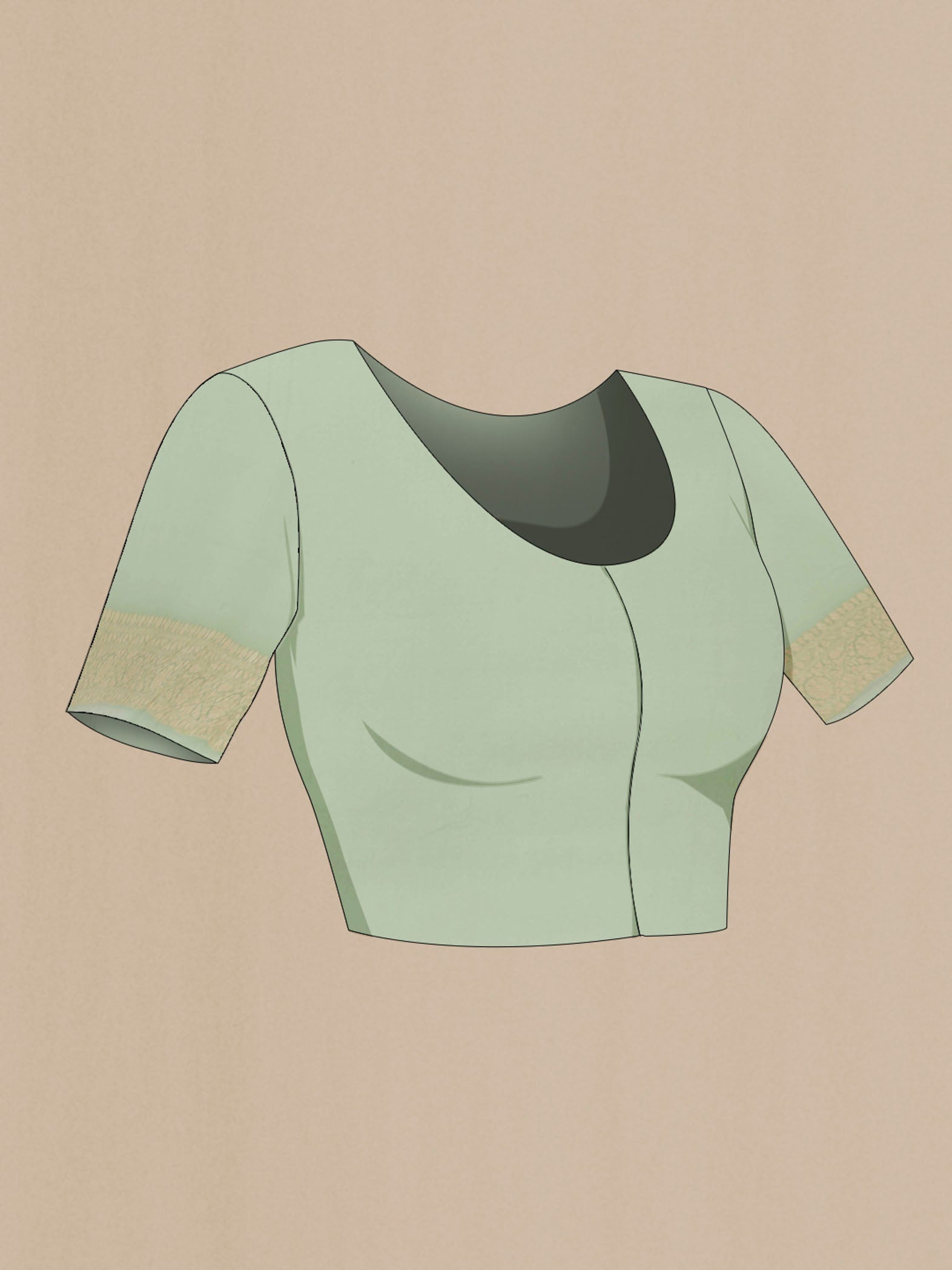 Close up image of the blouse of Sage Green Banarasi Georgette Saree with Zari Butta on the body and Zari Border