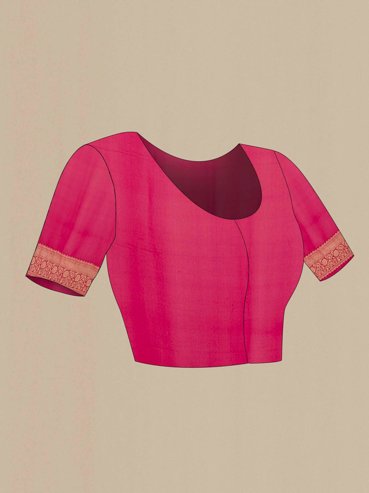 Close up image of the blouse of Pink Banarasi Georgette Saree with Zari Brocade on the body and Plain Border