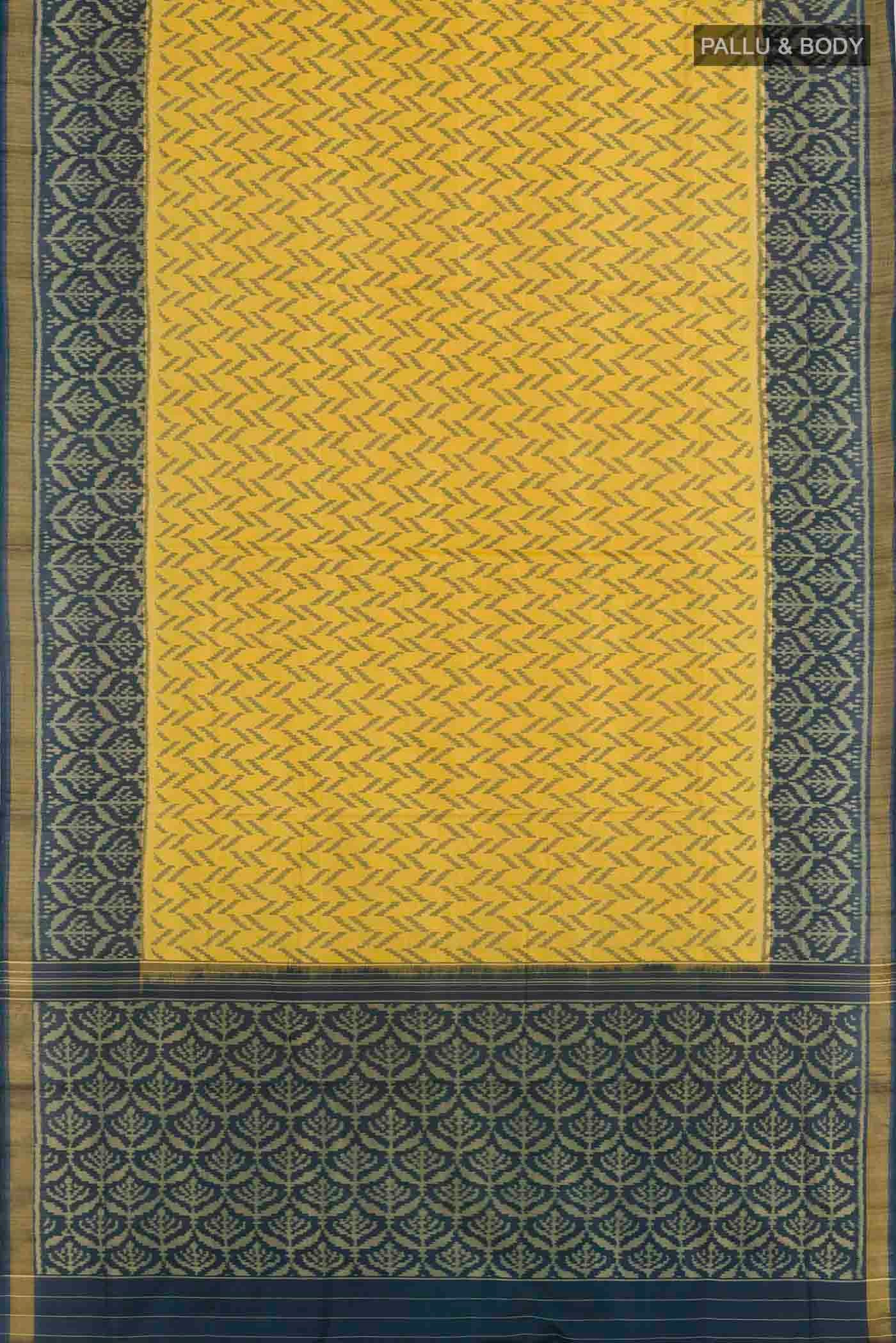 Flat view of Yellow Rajkot Patola Silk Saree with Pure Ikat on the body and Zari Border