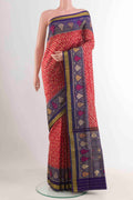 Red Rajkot Patola Silk Saree with Ikat design on the body and Zari Border displayed on a mannequin