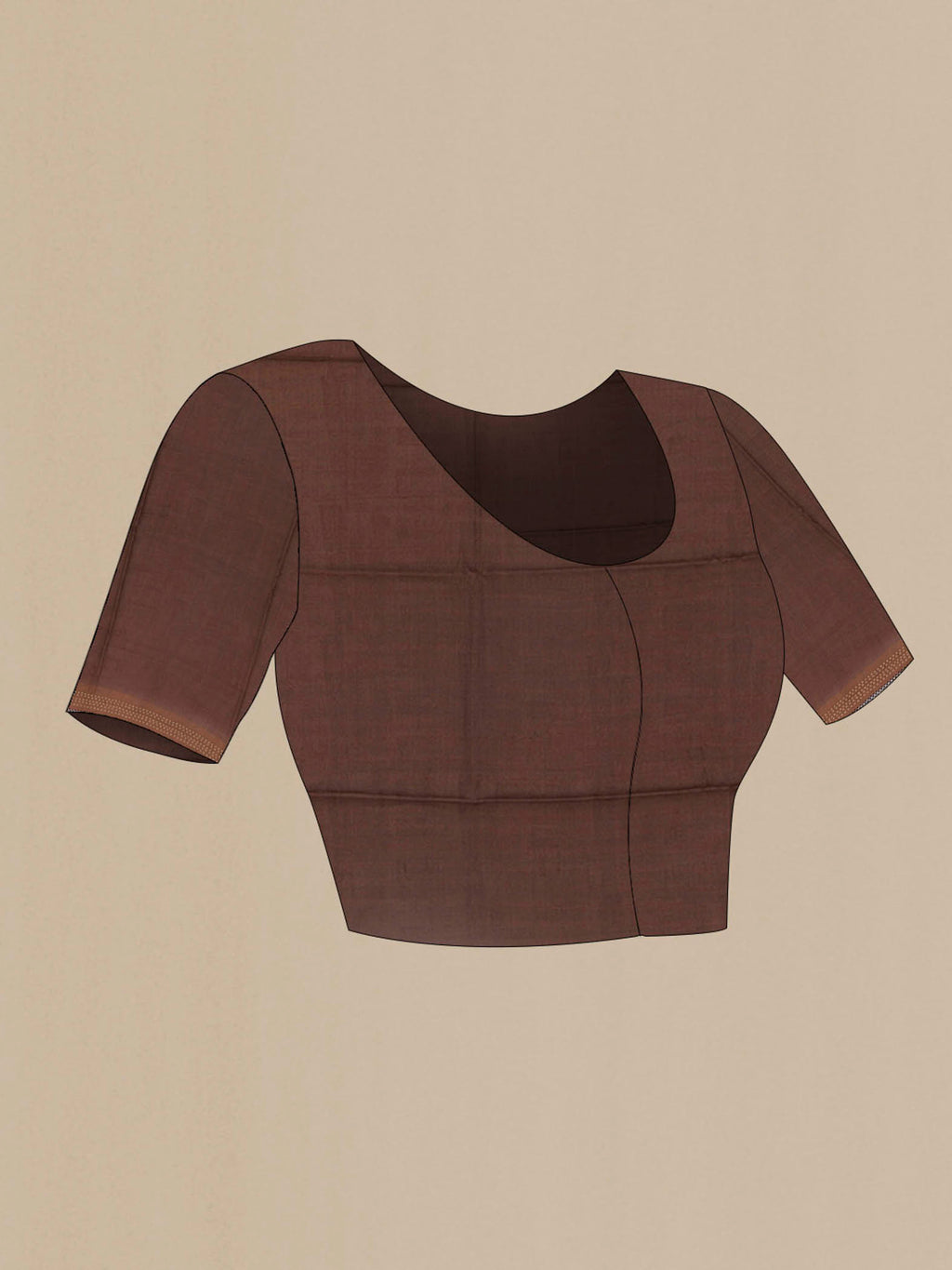 Close up image of the blouse of Brown Tussar Silk Saree with Zig Zag design on the body and Embroidery Border
