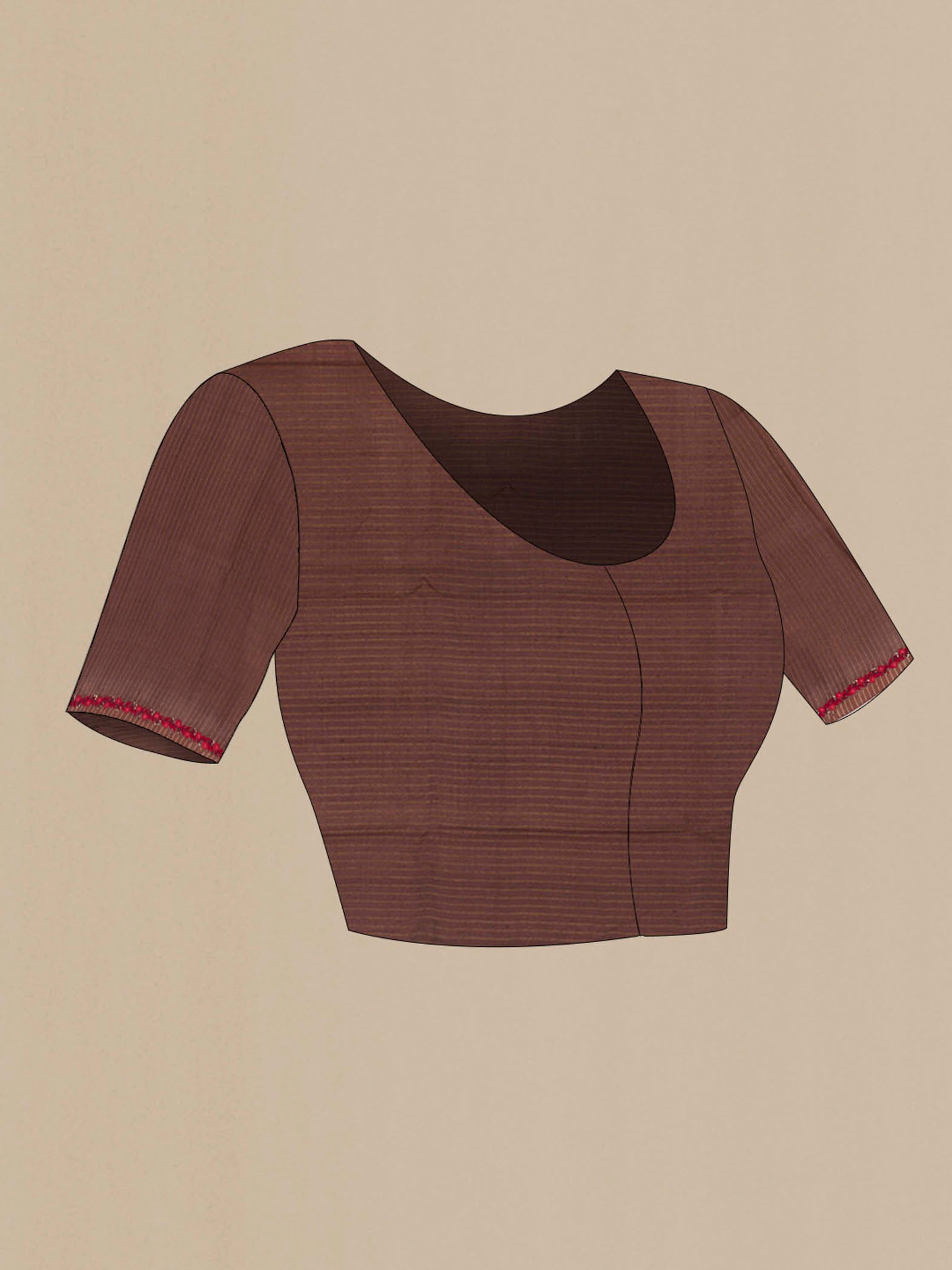 Close up image of the blouse of Maroon Tussar Silk Saree with Embroidery on the body and Embroidery Border