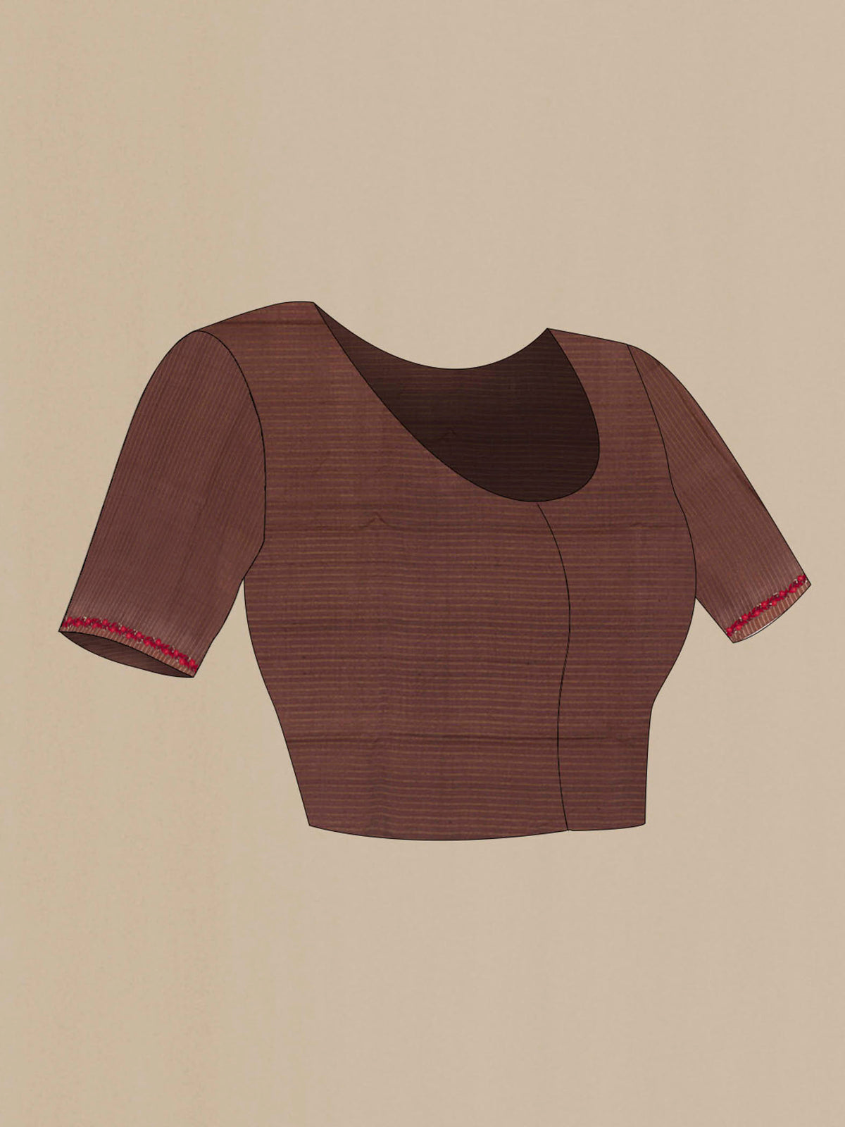 Close up image of the blouse of Maroon Tussar Silk Saree with Embroidery on the body and Embroidery Border