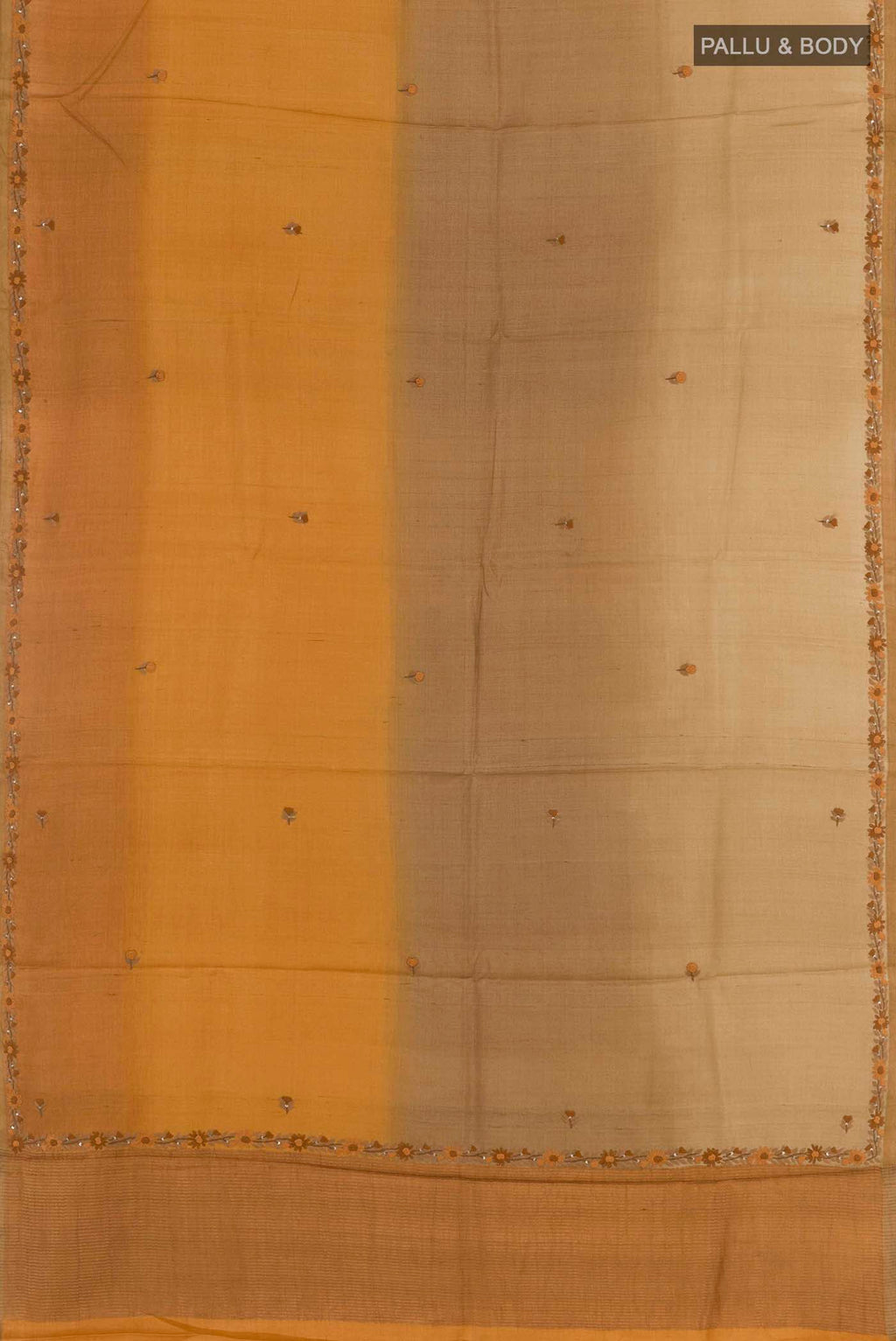 Flat view of Multi Color Tussar Silk Saree with Embroidery on the body and Embroidery Border