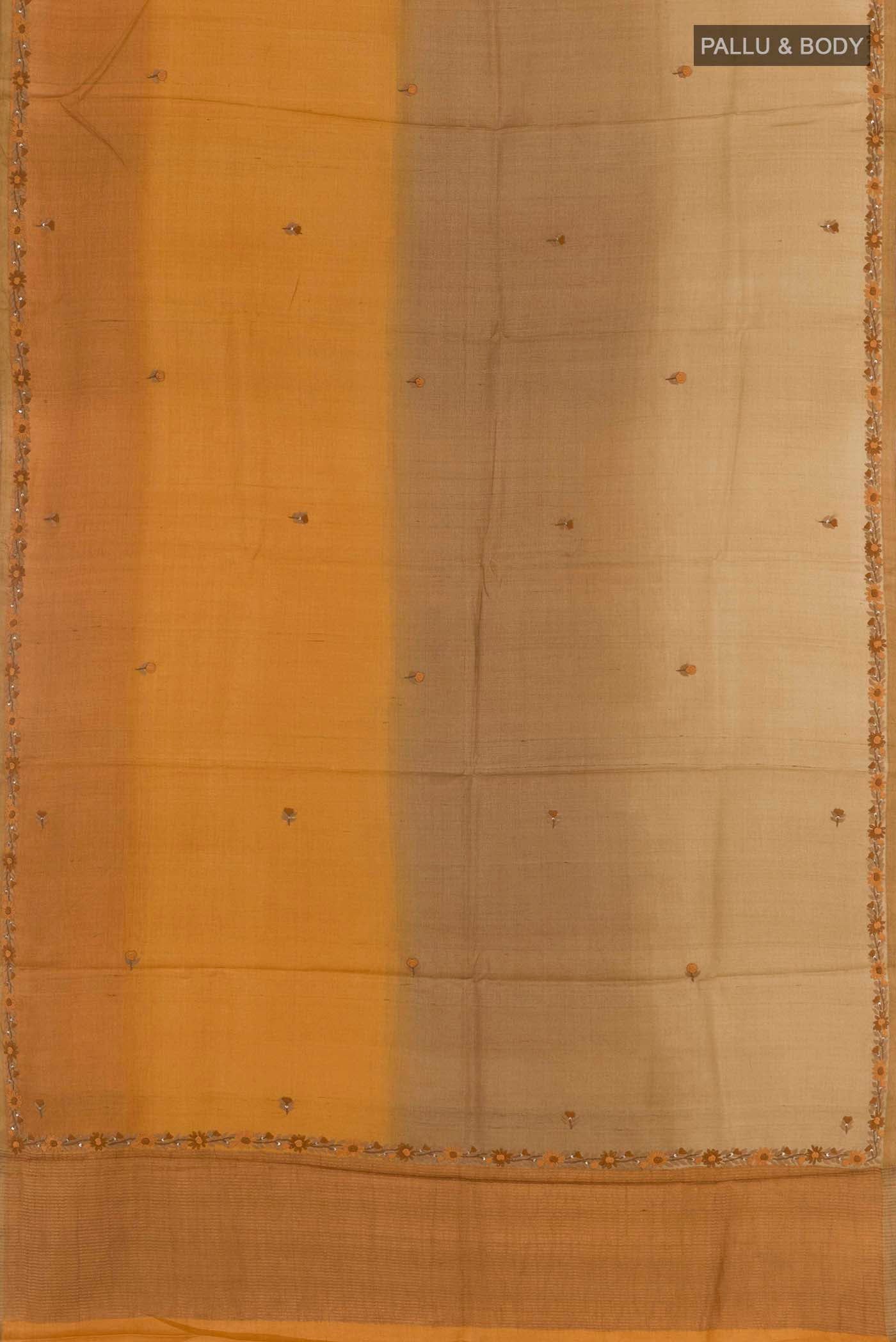 Flat view of Multi Color Tussar Silk Saree with Embroidery on the body and Embroidery Border