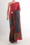 Multi Color Tussar Silk Saree with Embroidery on the body and Embroidery Border displayed on a mannequin