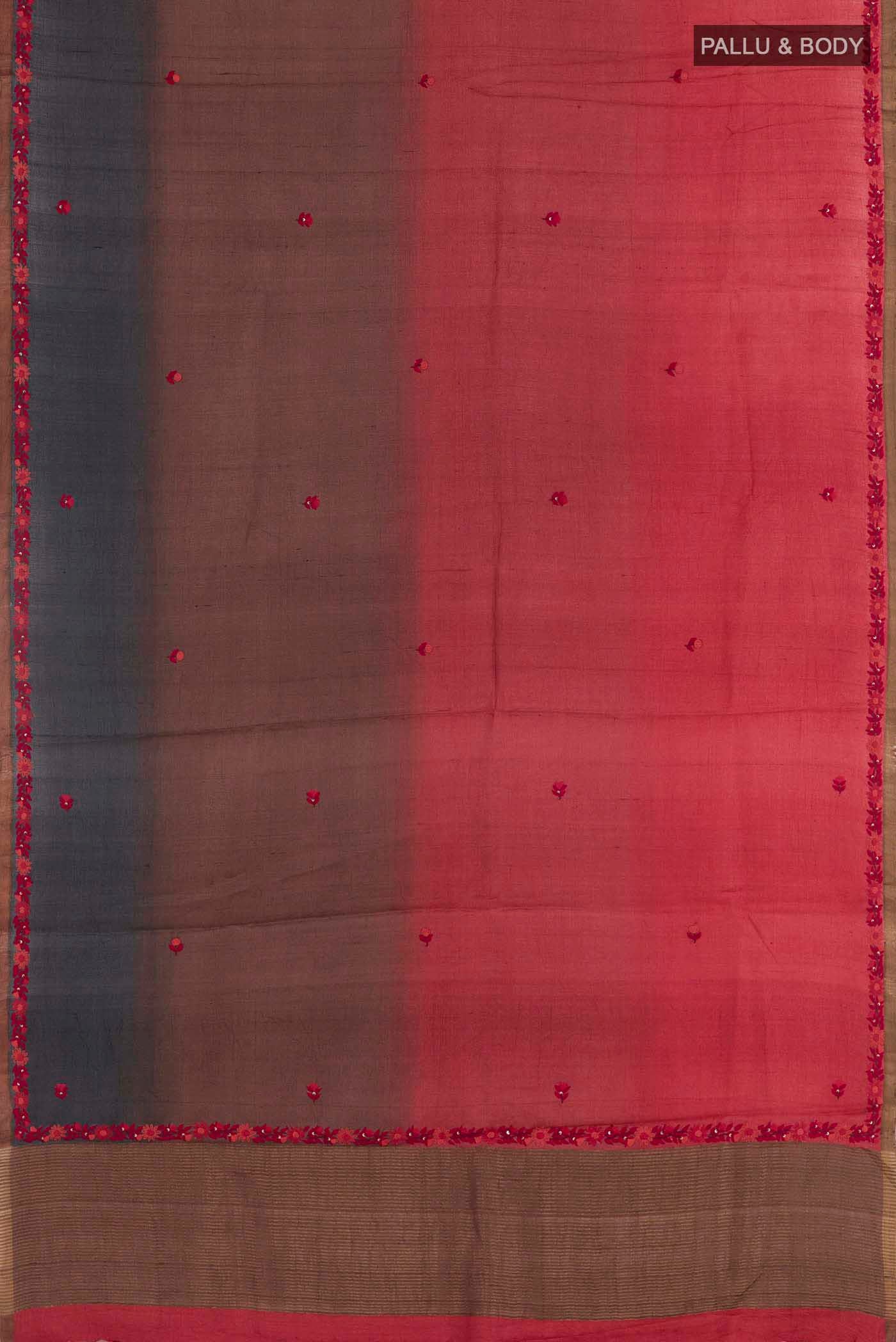 Flat view of Multi Color Tussar Silk Saree with Embroidery on the body and Embroidery Border