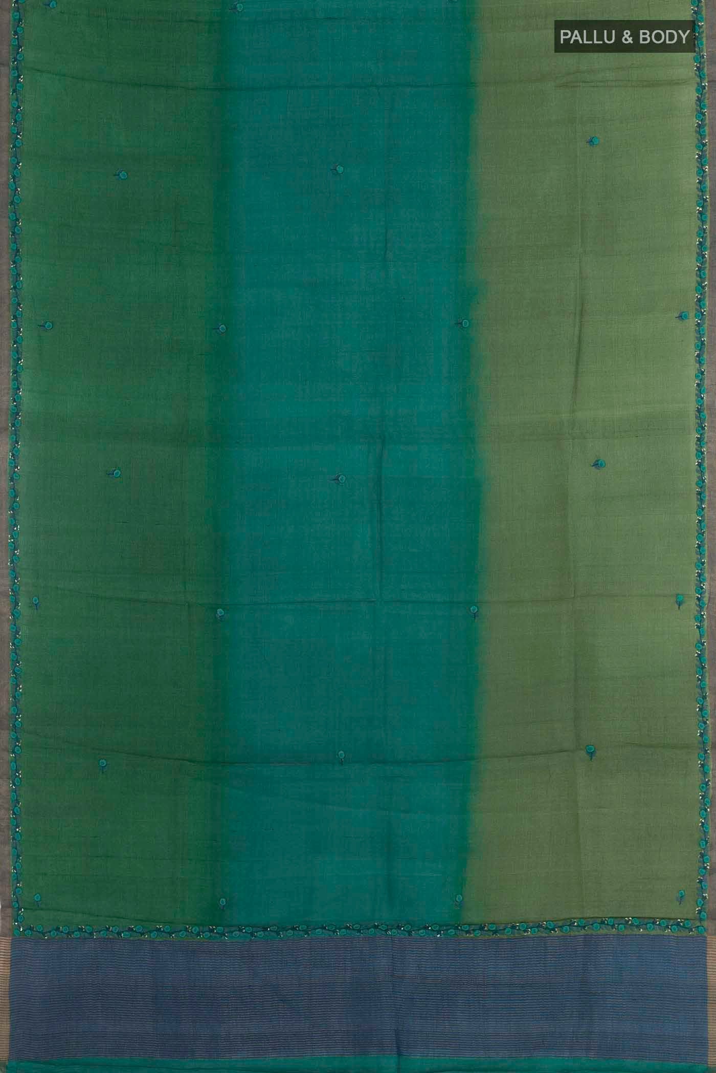 Flat view of Multi Color Tussar Silk Saree with Embroidery on the body and Zari Border