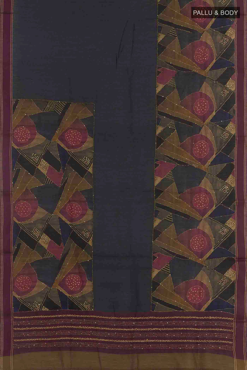 Flat view of Multi Color Tussar Silk Saree with Half And Half on the body and Plain Border