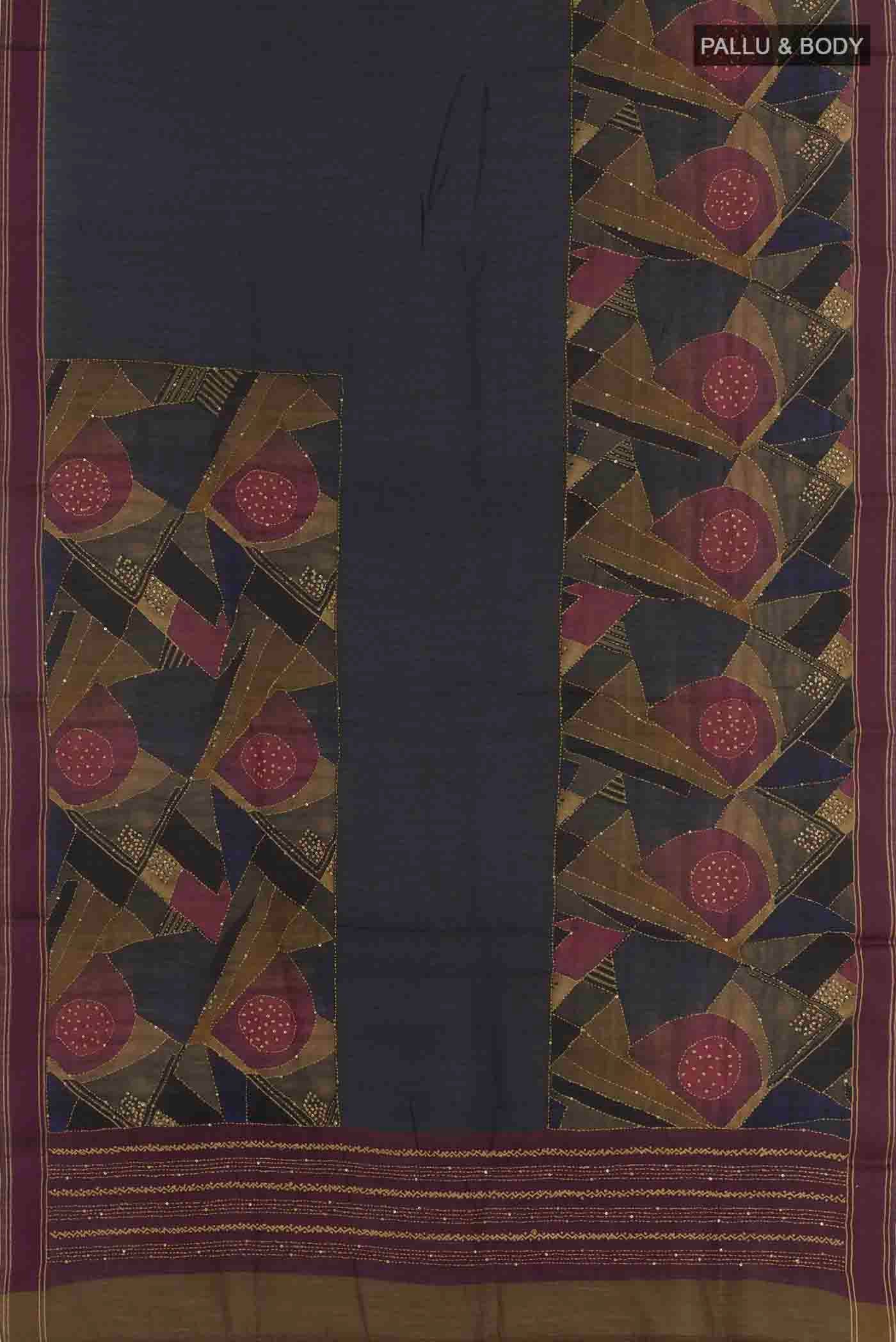 Flat view of Multi Color Tussar Silk Saree with Half And Half on the body and Plain Border