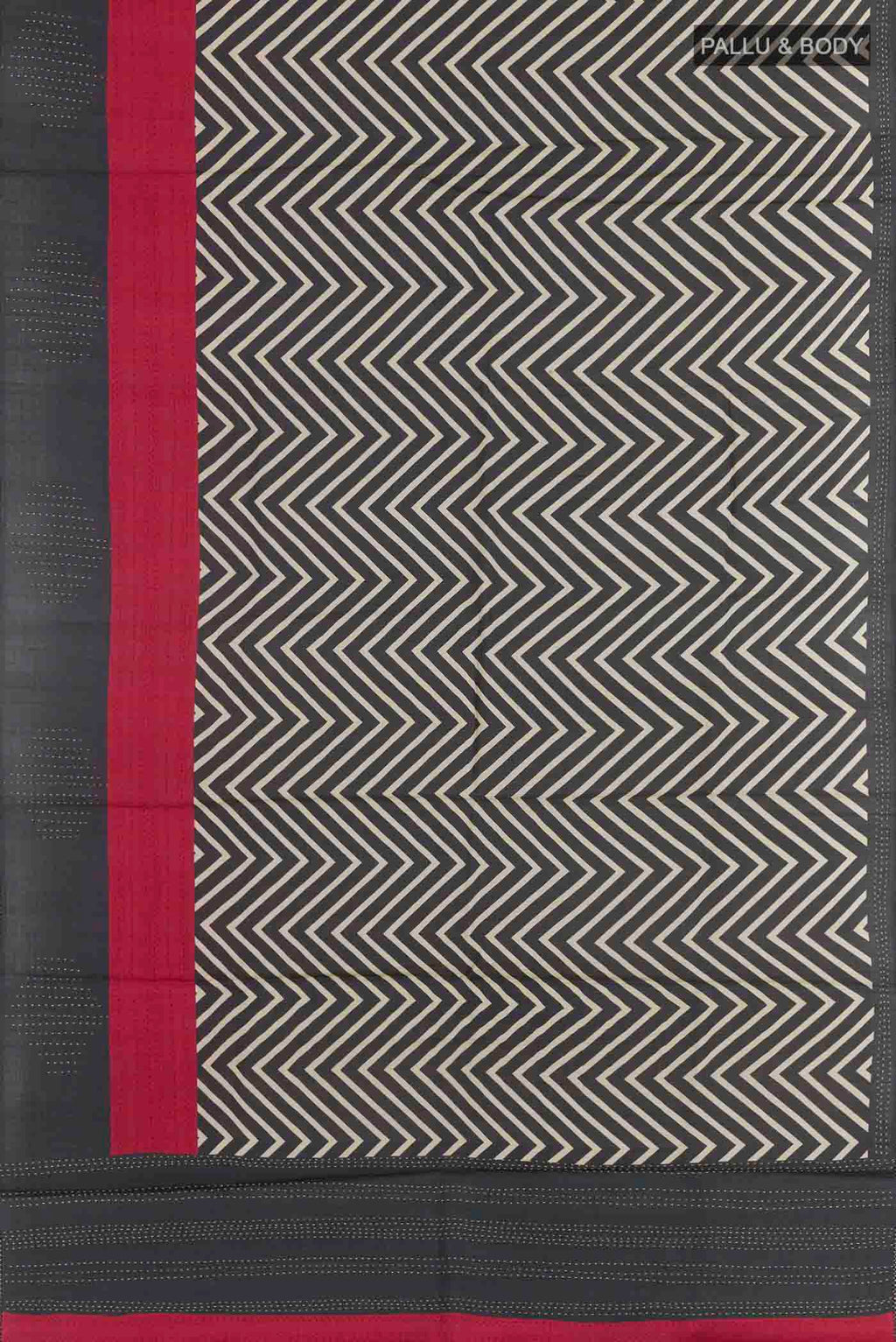 Flat view of Dark Blue Tussar Saree with Printed design on the body and Plain Border