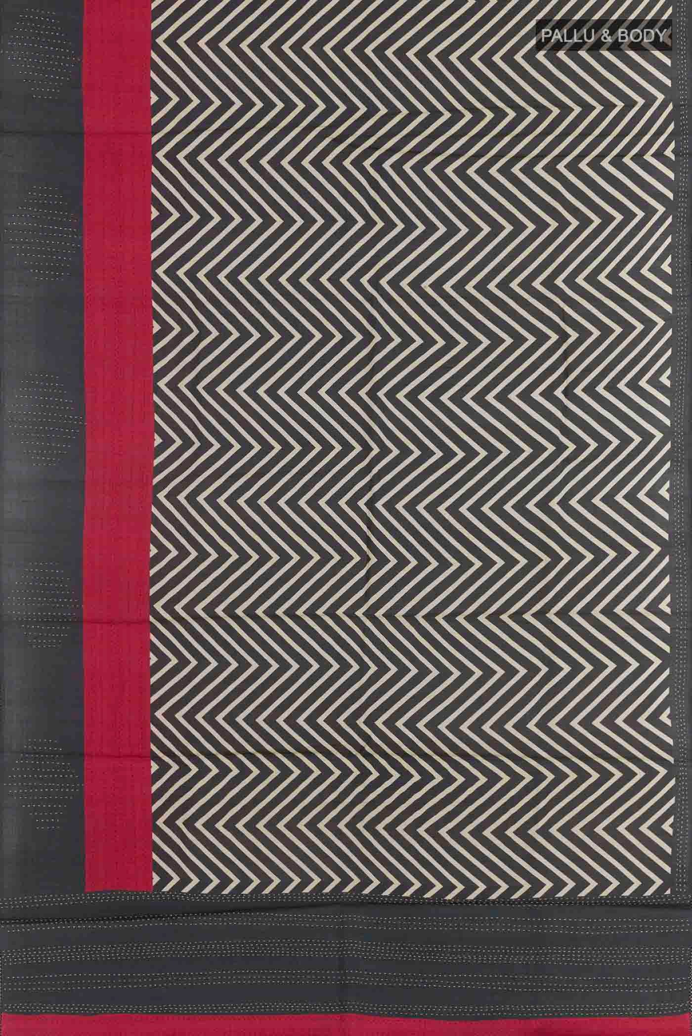 Flat view of Dark Blue Tussar Saree with Printed design on the body and Plain Border