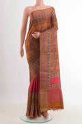 Red Tussar Saree with Plain Body and Plain Border displayed on a mannequin