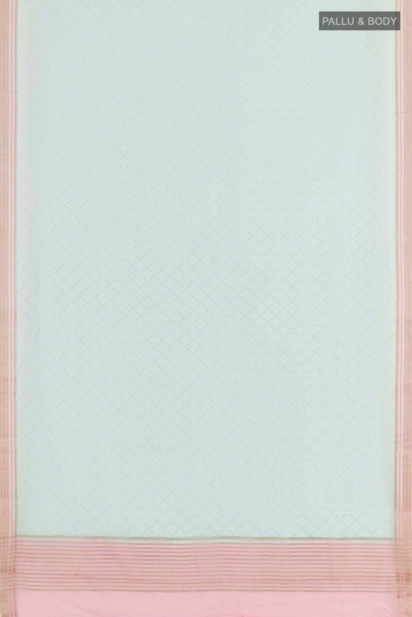 Flat view of Blue Mysore Chiffon Saree with Embroidery on the body and Zari Border