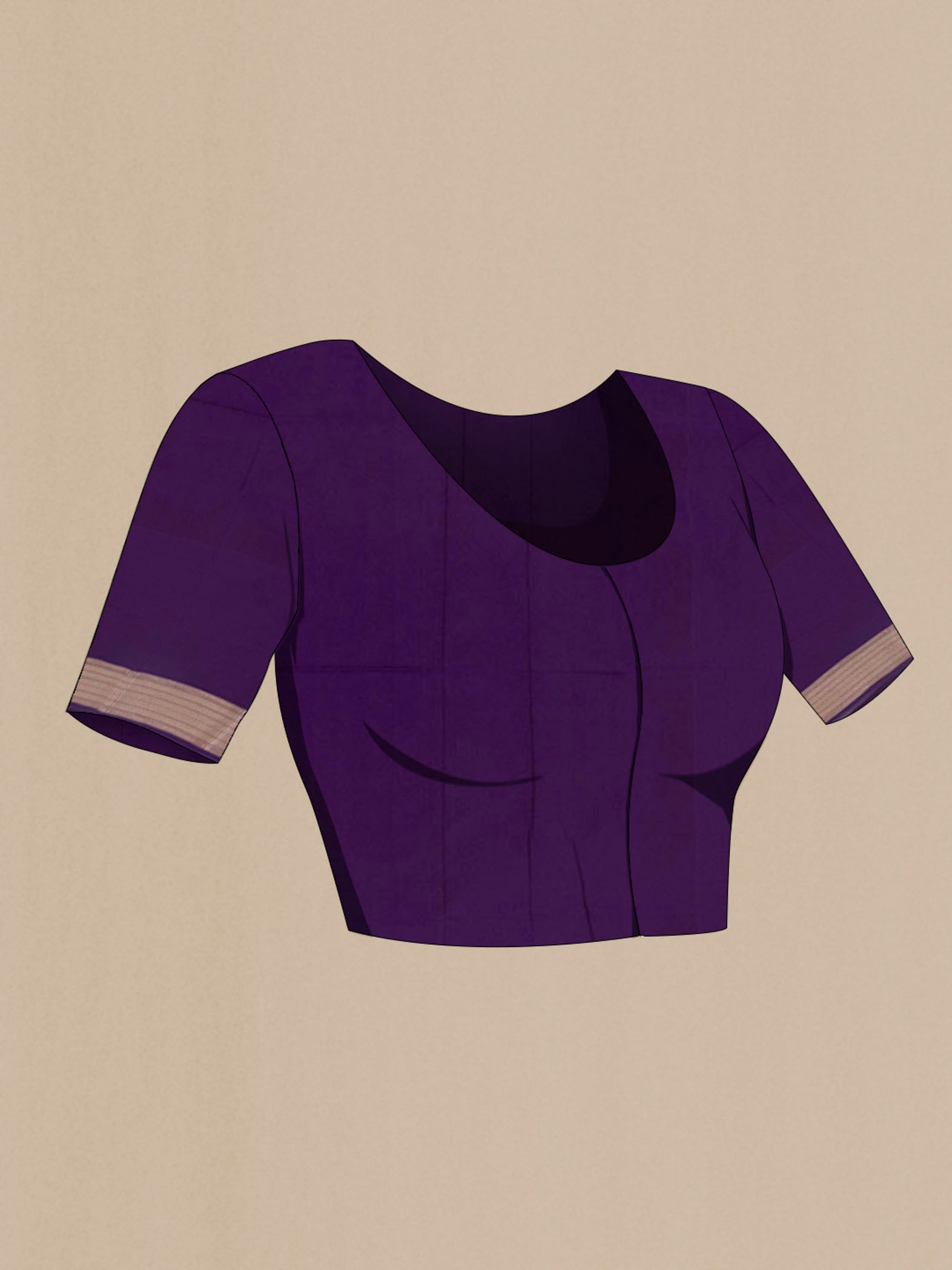 Close up image of the blouse of Purple Banarasi Silk Saree with Zari Butta on the body and Zari Border