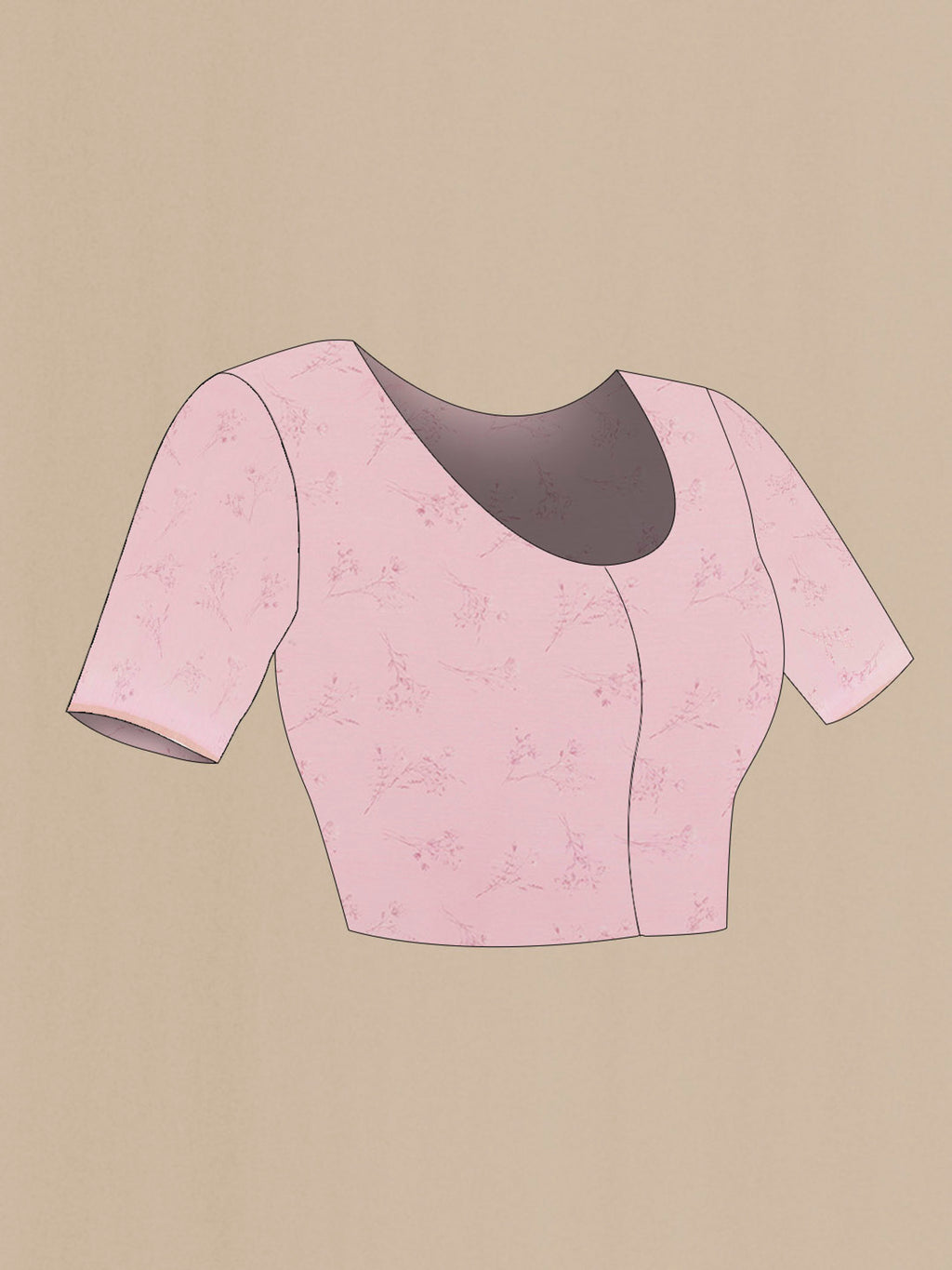 Close up image of the blouse of Off White Linen Saree with Printed design on the body and Zari Border. 