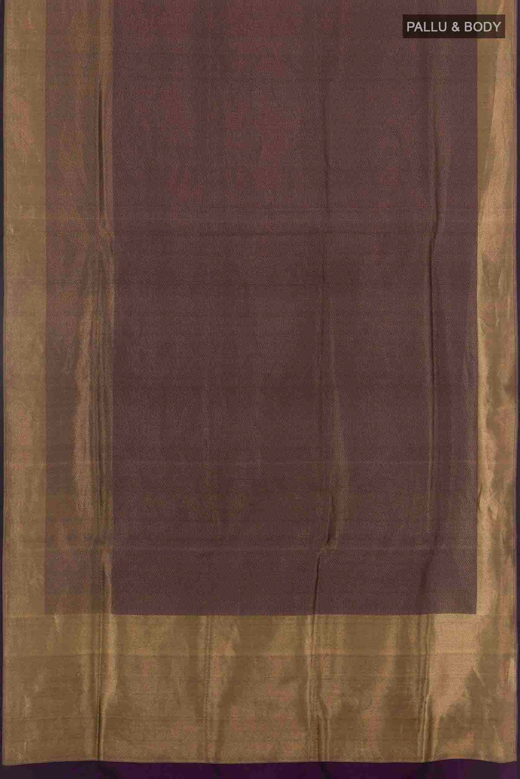 Flat view of Gold Banarasi Silk Saree with Zari Brocade on the body and Zari Border