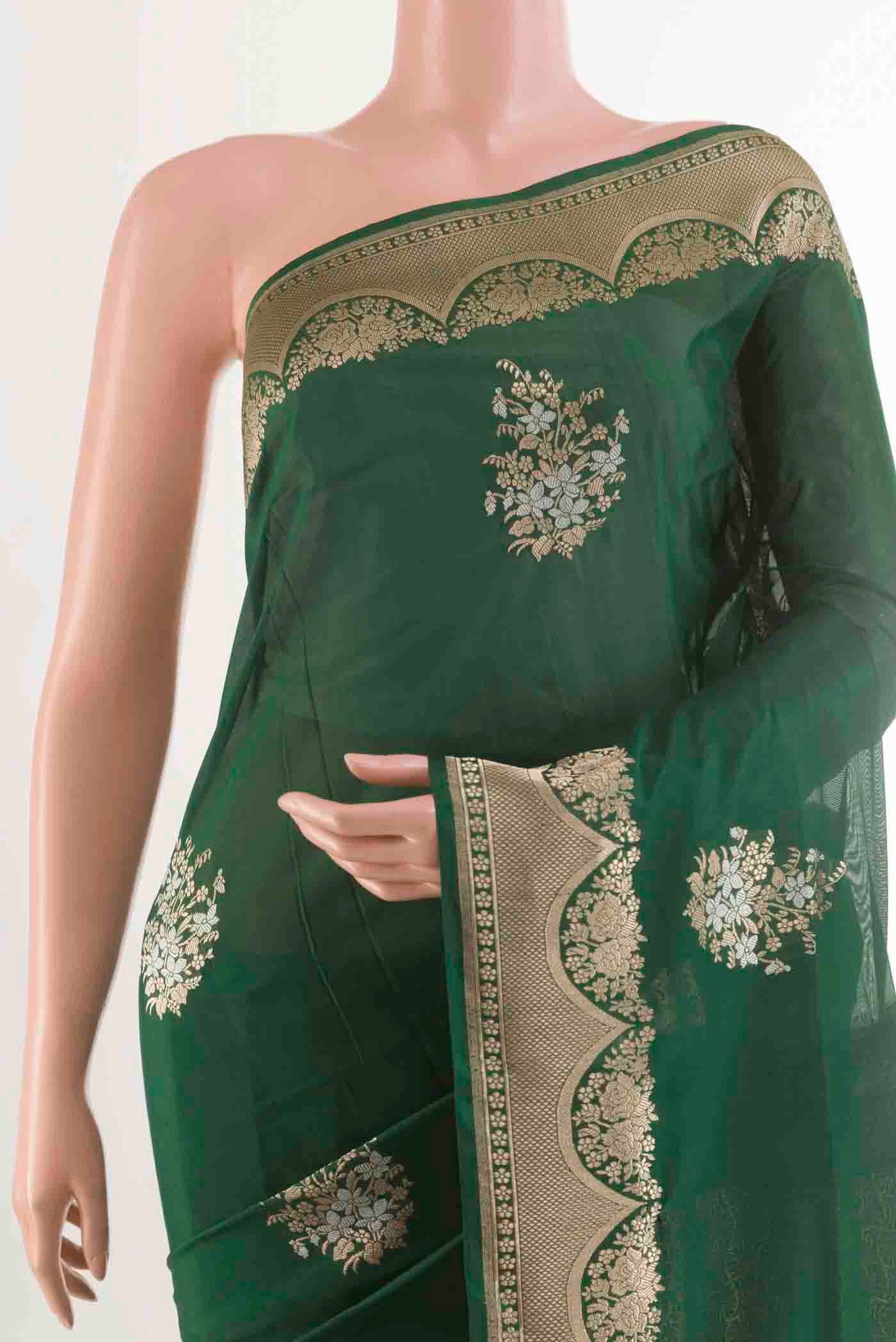 Border image of Green Banarasi Silk Saree with Zari Butta on the body and Zari Border. 