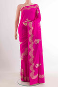 Pink Banarasi Silk Saree with Zari Butta on the body and Zari Border.  displayed on a mannequin
