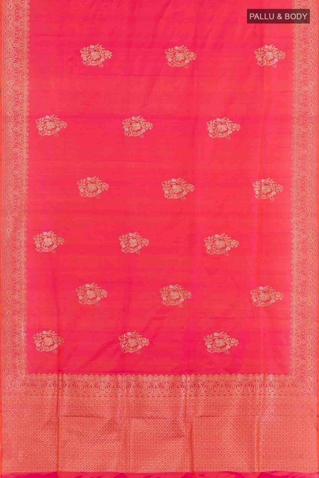 Flat view of Pink Dual Tone Banarasi Silk Saree with Zari Butta on the body and Zari Border