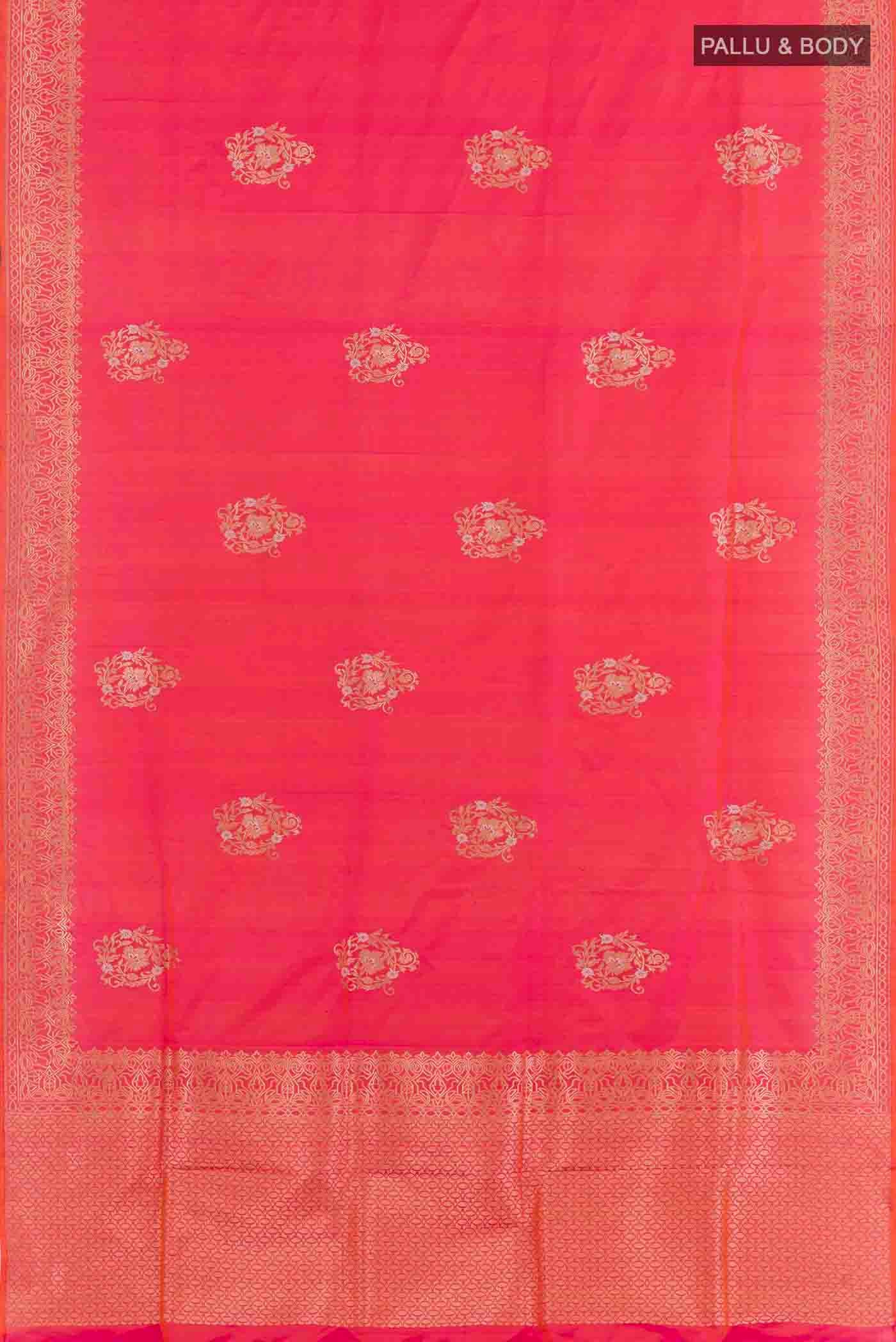 Flat view of Pink Dual Tone Banarasi Silk Saree with Zari Butta on the body and Zari Border