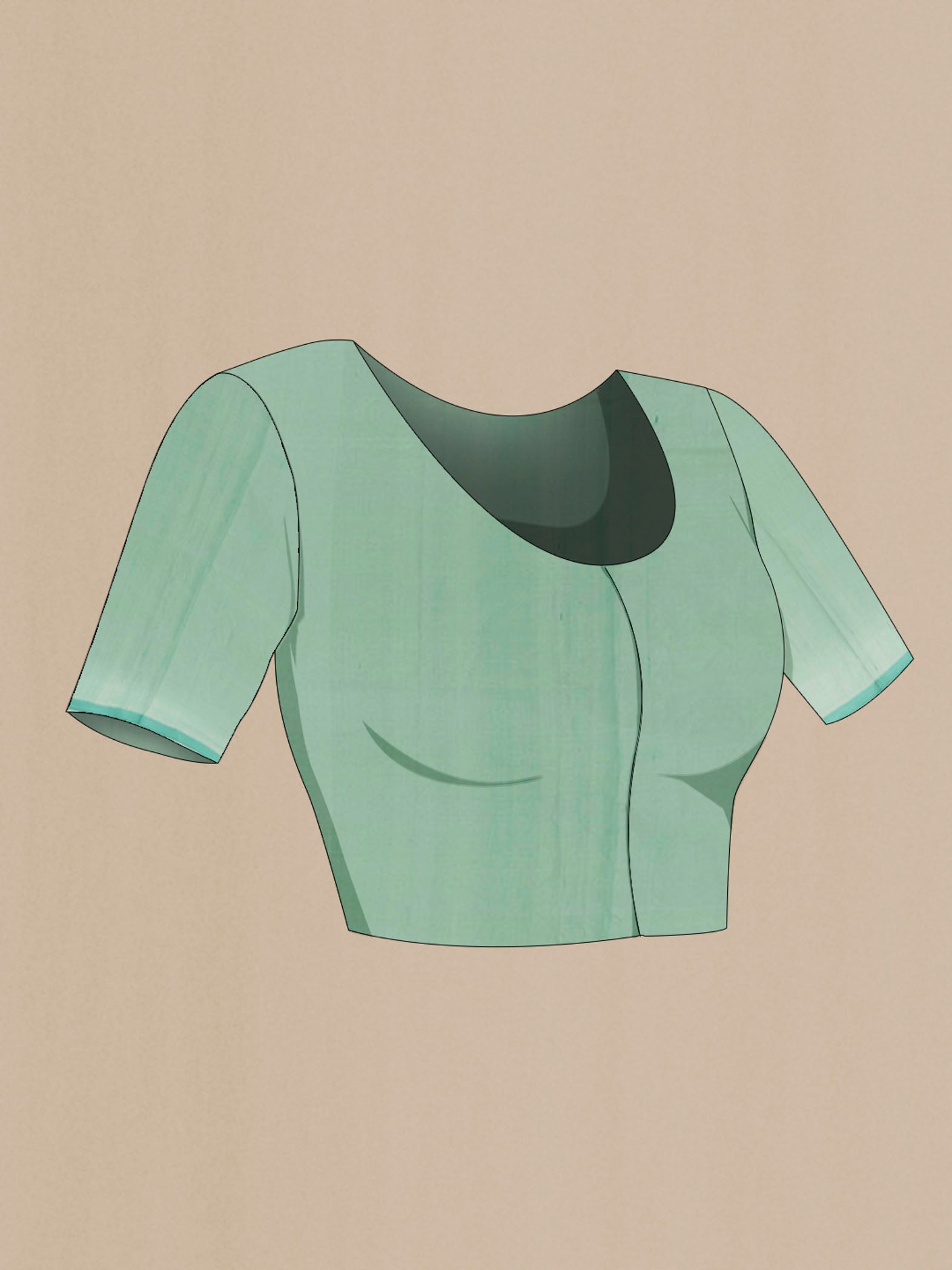 Close up image of the blouse of Sea Green Banarasi Silk Saree with Zari Brocade on the body and Zari Border