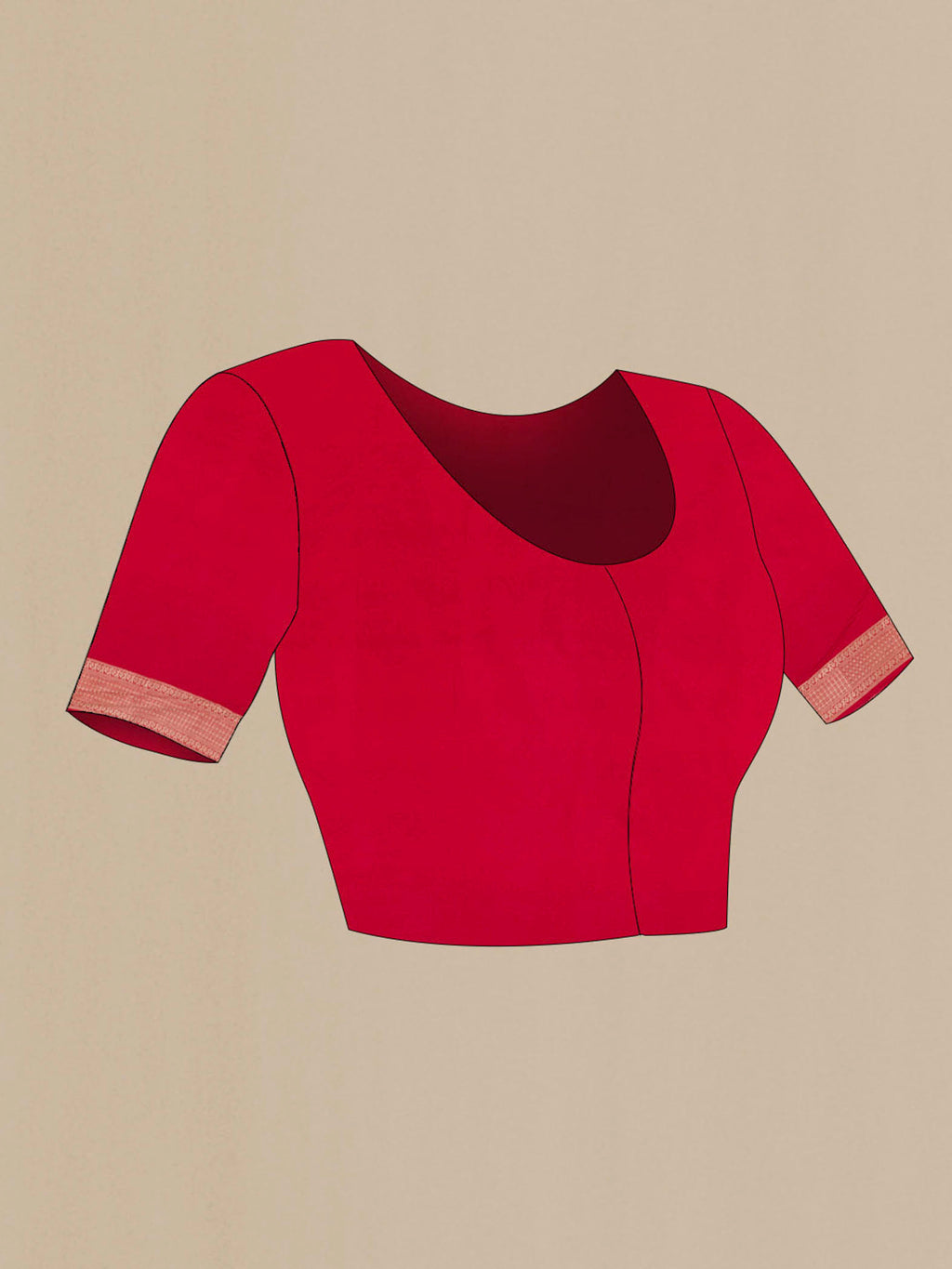 Close up image of the blouse of Red Dual Tone Banarasi Silk Saree with Zari Brocade on the body and Zari Border. 