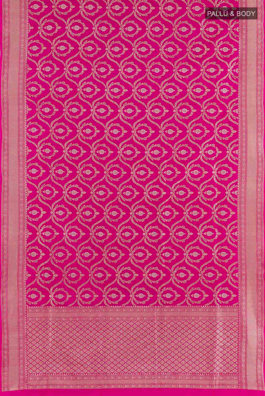 Flat view of Pink Dual Tone Banarasi Silk Saree with Zari Brocade on the body and Zari Border