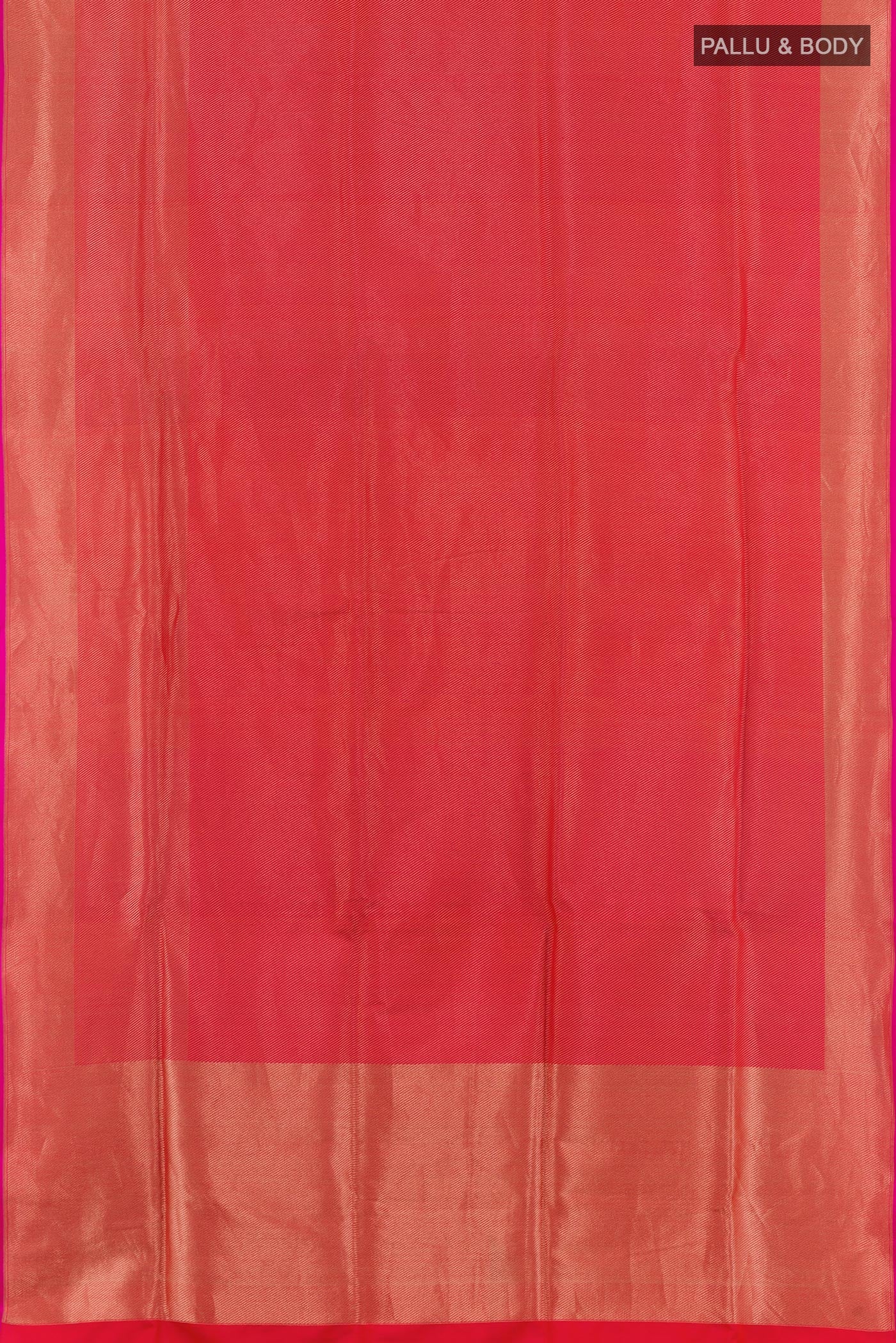 Flat view of Red Banarasi Silk Saree with Zari Brocade on the body and Zari Border. 