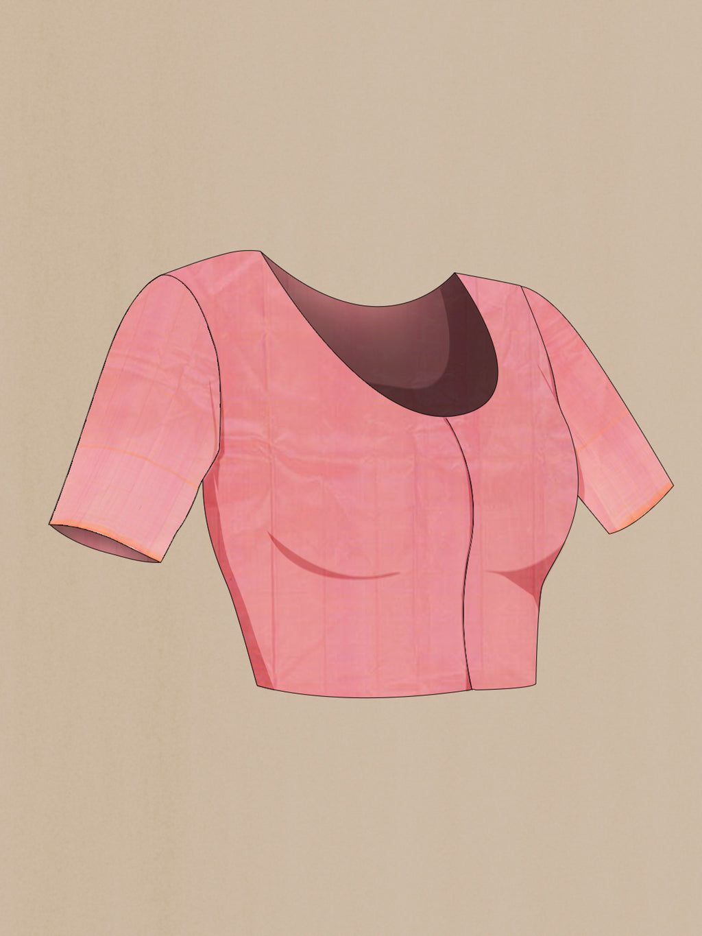 Close up image of the blouse of Pink Kanjivaram Silk Saree with Zari Butta on the body and Zari Border. 