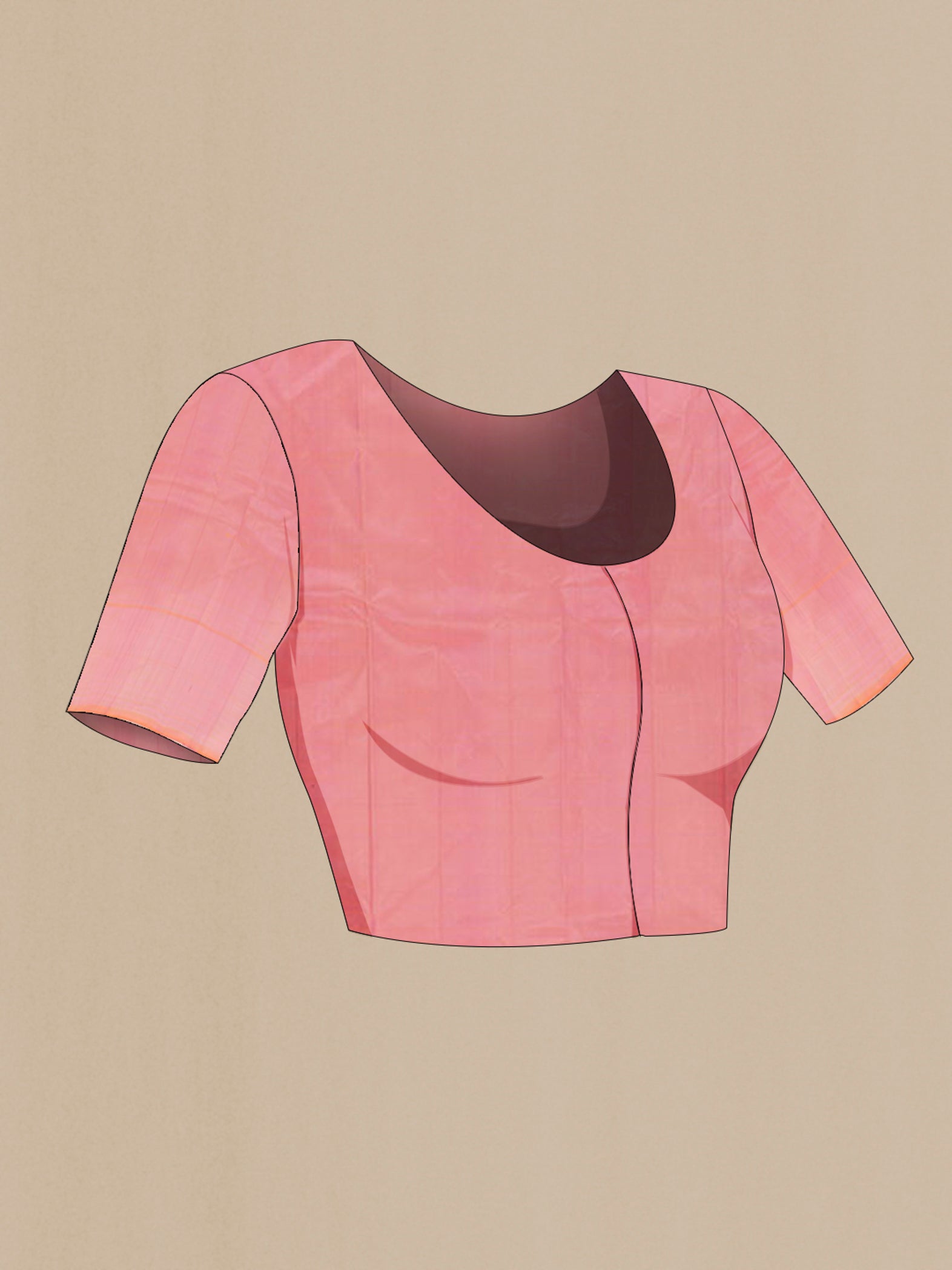 Close up image of the blouse of Pink Kanjivaram Silk Saree with Zari Butta on the body and Zari Border. 
