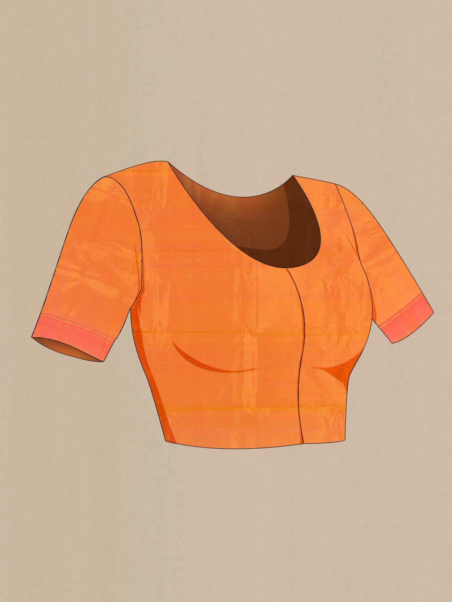 Close up image of the blouse of Yellow Kanchipuram Silk Saree with Zari Butta on the body and Zari Border. 