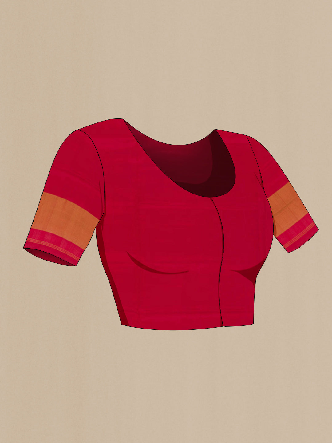 Close up image of the blouse of Red Rajkot Patola Silk Saree with Ikat design on the body and Zari Border. 