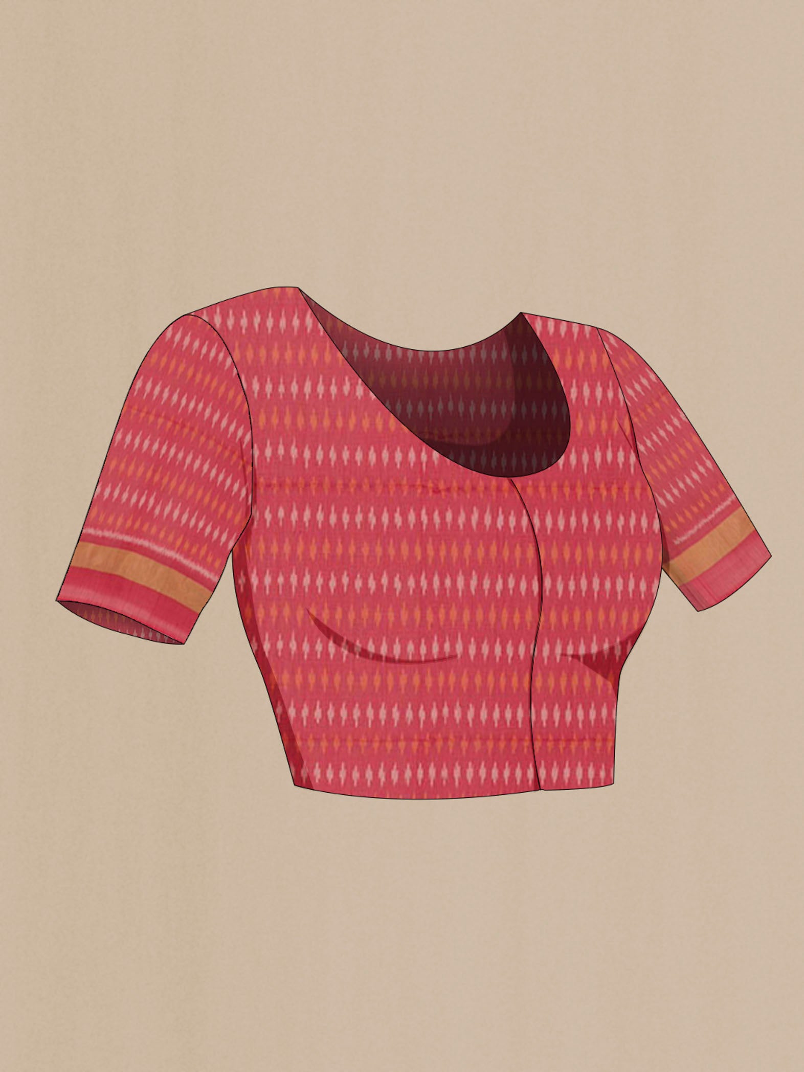 Close up image of the blouse of Maroon Blended Kora Cotton Saree with Zari Butta on the body and Zari Border. 
