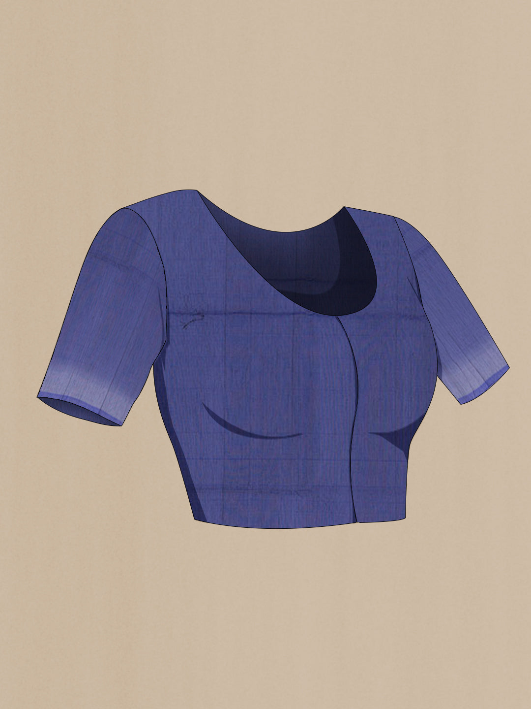 Close up image of the blouse of Dark Blue Blended Kora Cotton Saree with Zari Butta on the body and Zari Border. 