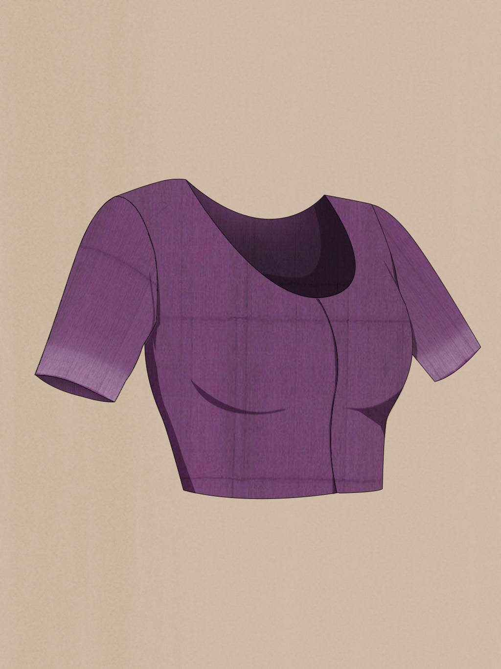 Close up image of the blouse of Purple Blended Kota Cotton Saree with Zari Butta on the body and Zari Border. 