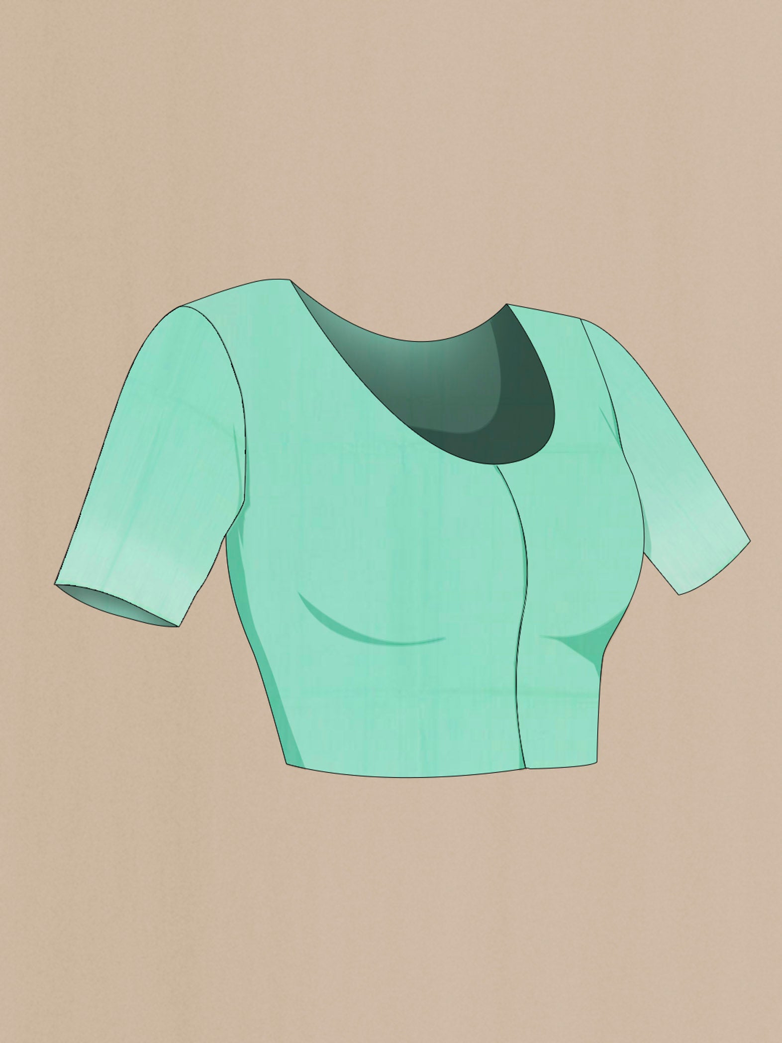 Close up image of the blouse of Sea Green Blended Kota Cotton Saree with Zari Butta on the body and Zari Border. 