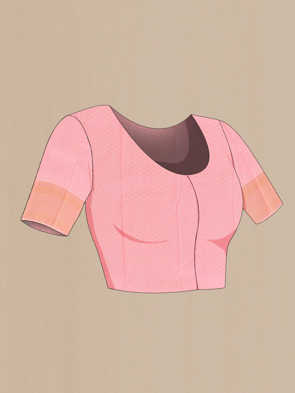 Close up image of the blouse of Pink Kanchipuram Silk Saree with Zari Brocade on the body and Zari Border. 