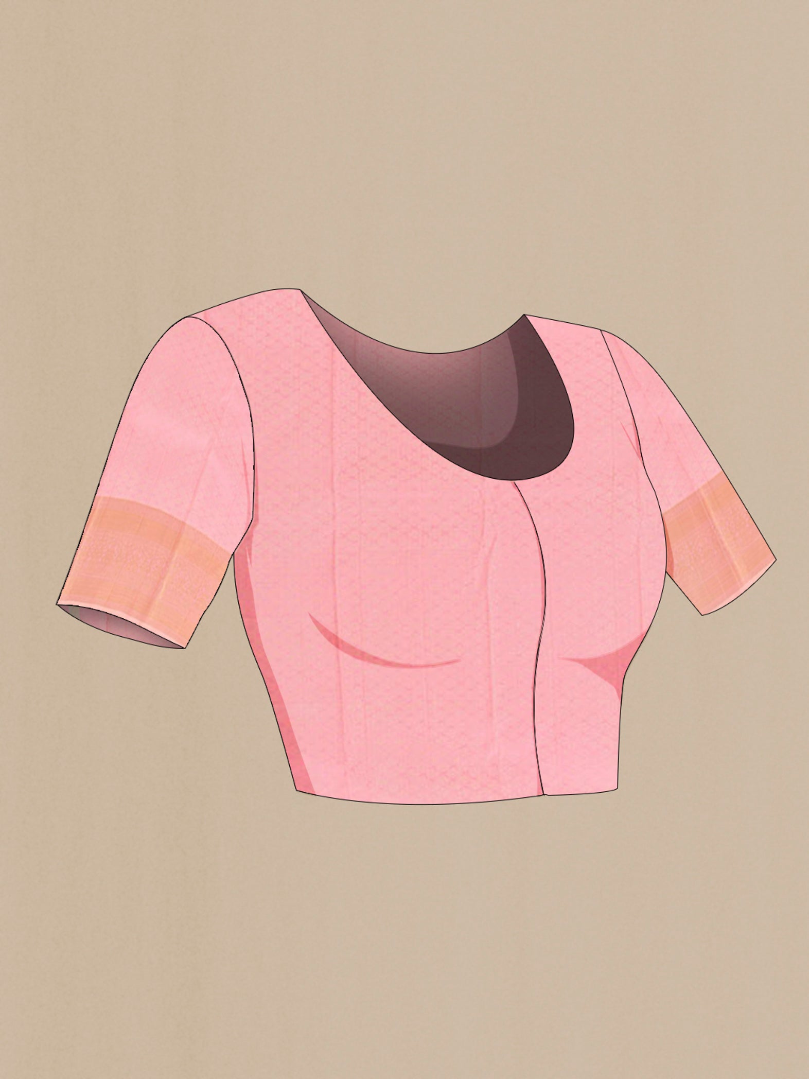 Close up image of the blouse of Pink Kanchipuram Silk Saree with Zari Brocade on the body and Zari Border. 