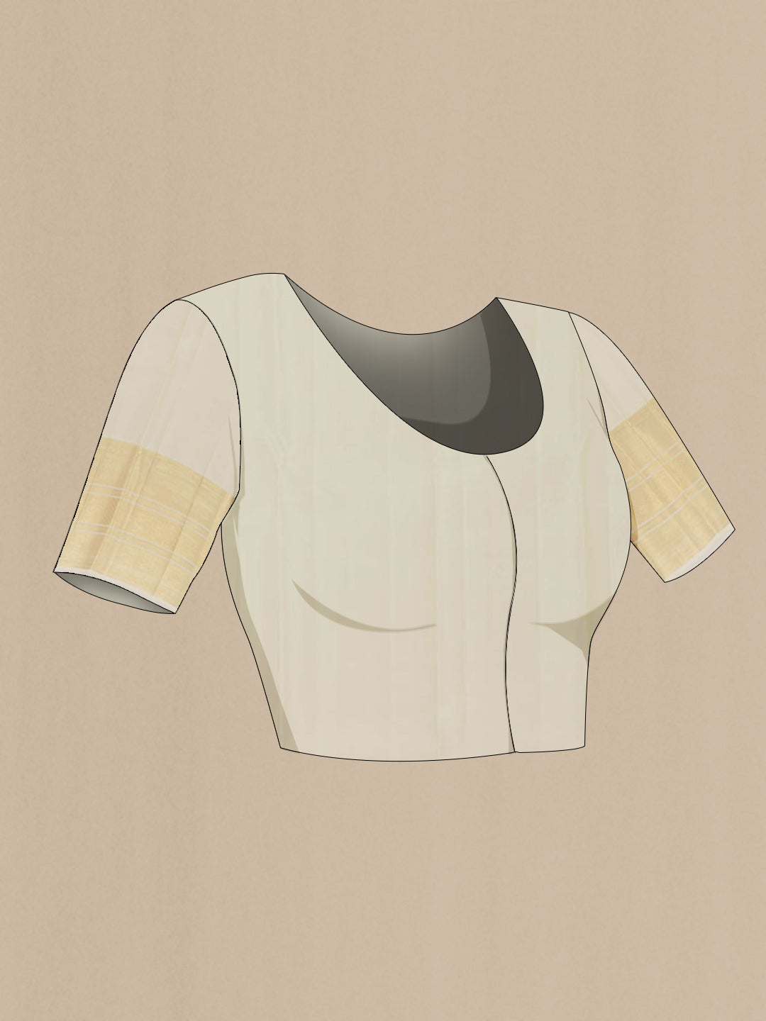 Close up image of the blouse of Off White Kanchipuram Silk Saree with Zari Brocade on the body and Plain Border. 