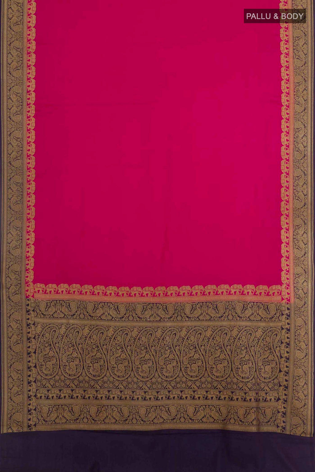 Flat view of Pink Banarasi Georgette Saree with Plain Body and Zari Border. 