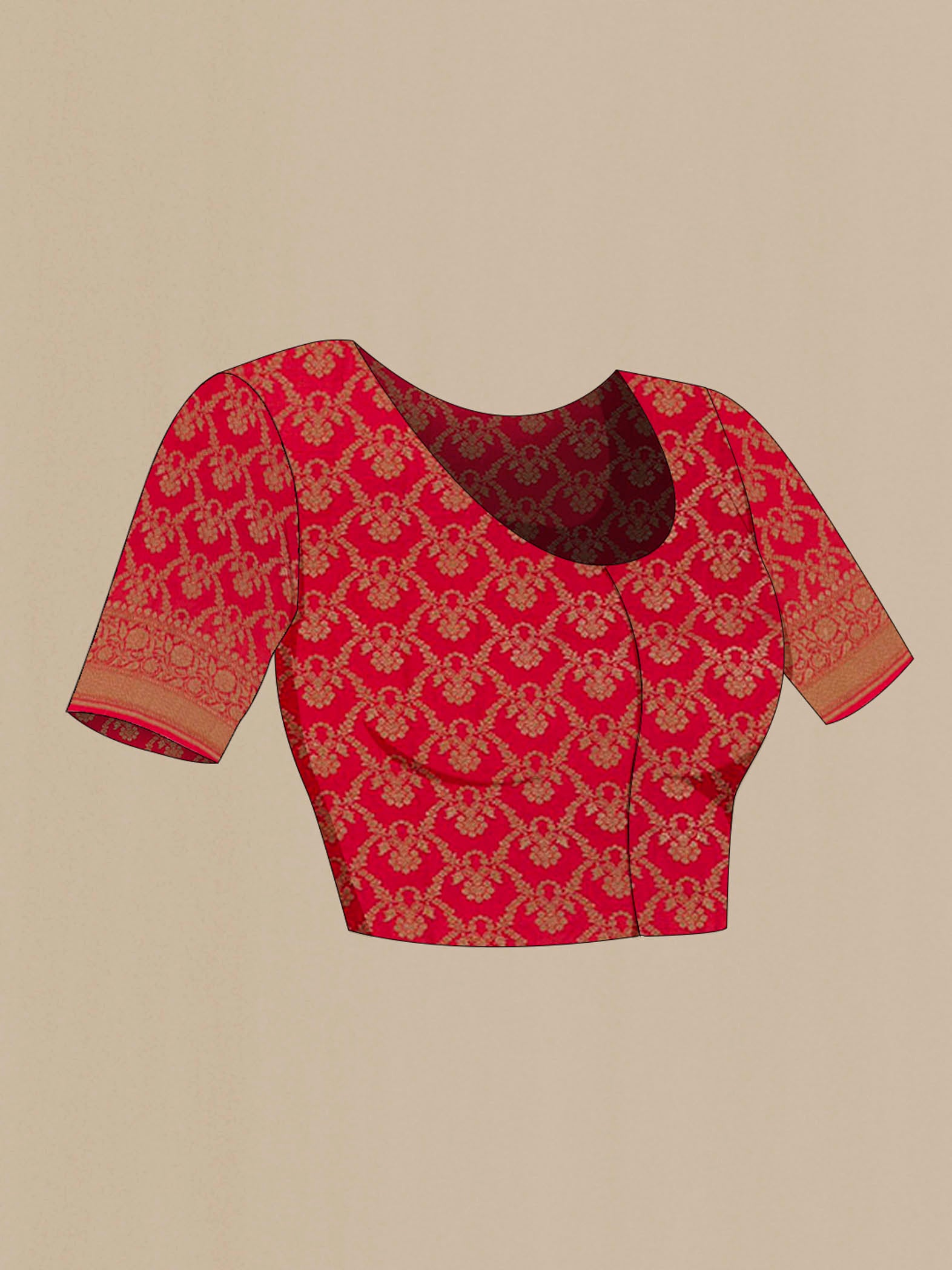 Close up image of the blouse of Black Banarasi Georgette Saree with Plain Body and Zari Border. 