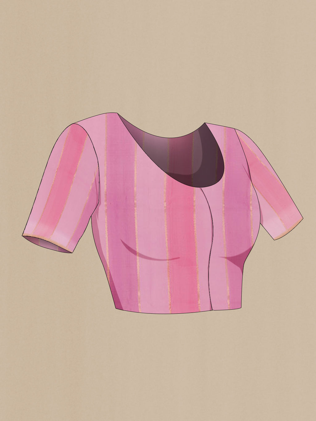 Close up image of the blouse of Pink Banarasi Kora Silk Saree with Zari Butta on the body and Zari Border. 