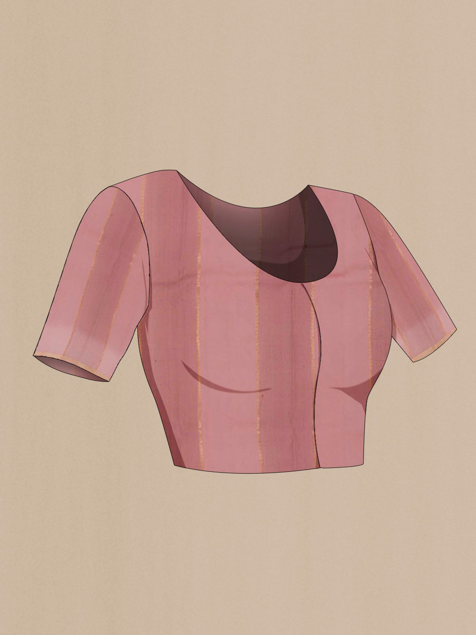 Close up image of the blouse of Imperial Pink Banarasi Kora Silk Saree with Zari Brocade on the body and Zari Border. 