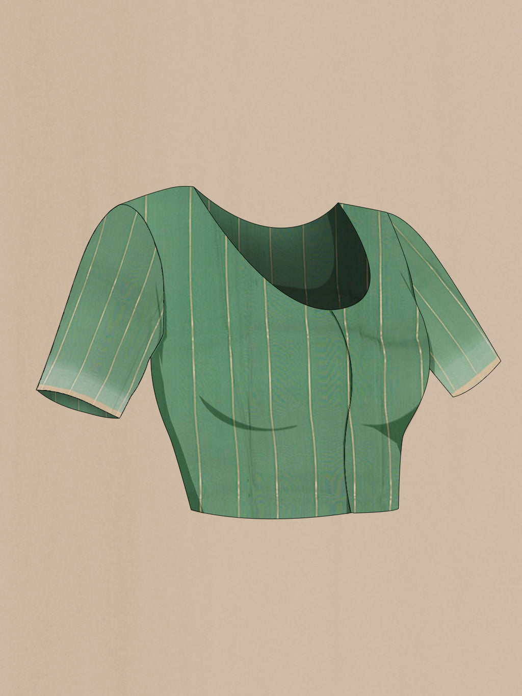 Close up image of the blouse of Green Banarasi Kora Silk Saree with Zari Butta on the body and Plain Border. 